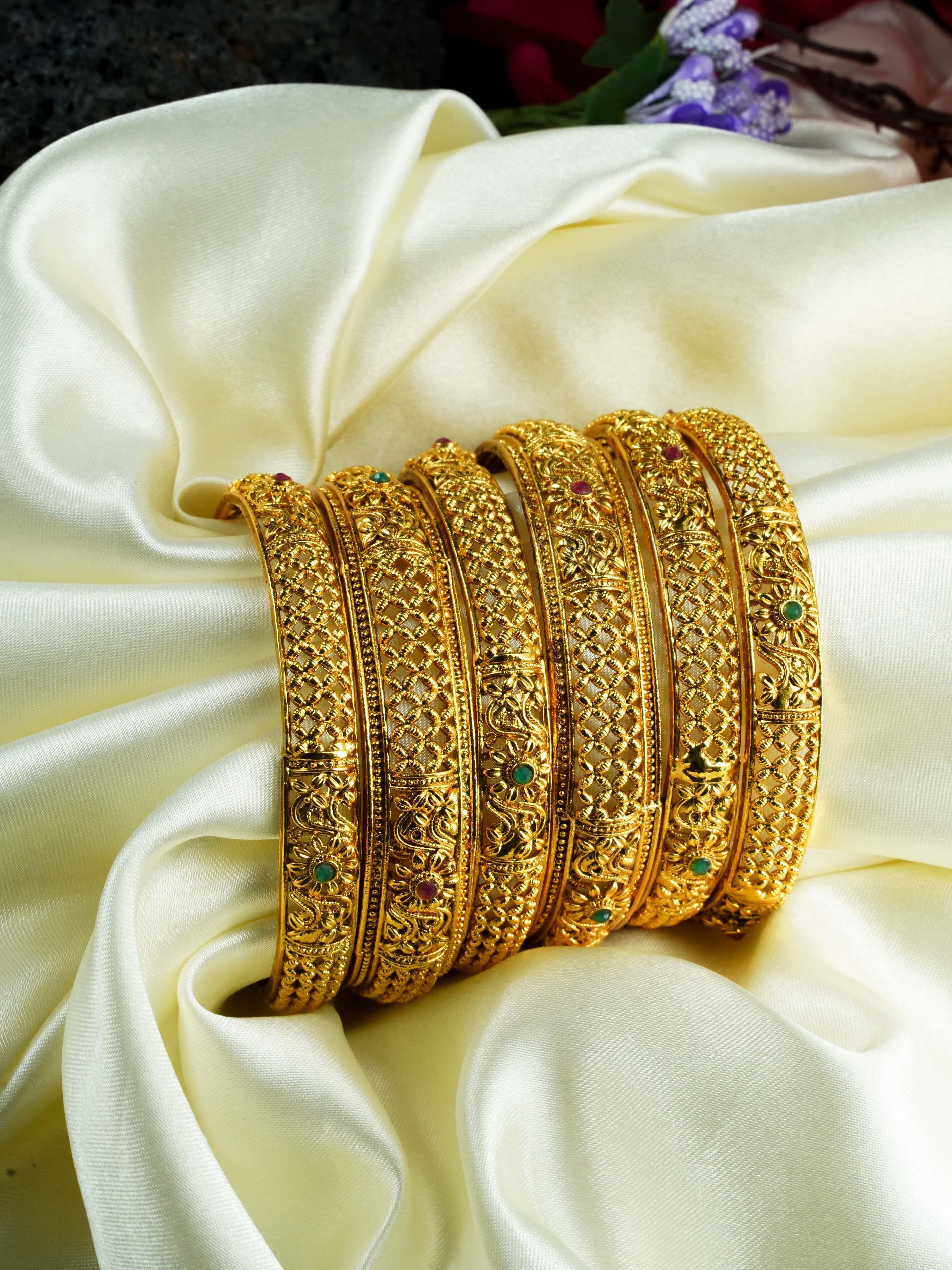 Gold Plated Set of 6 designer Bangles Multicolor 8764C - Griiham