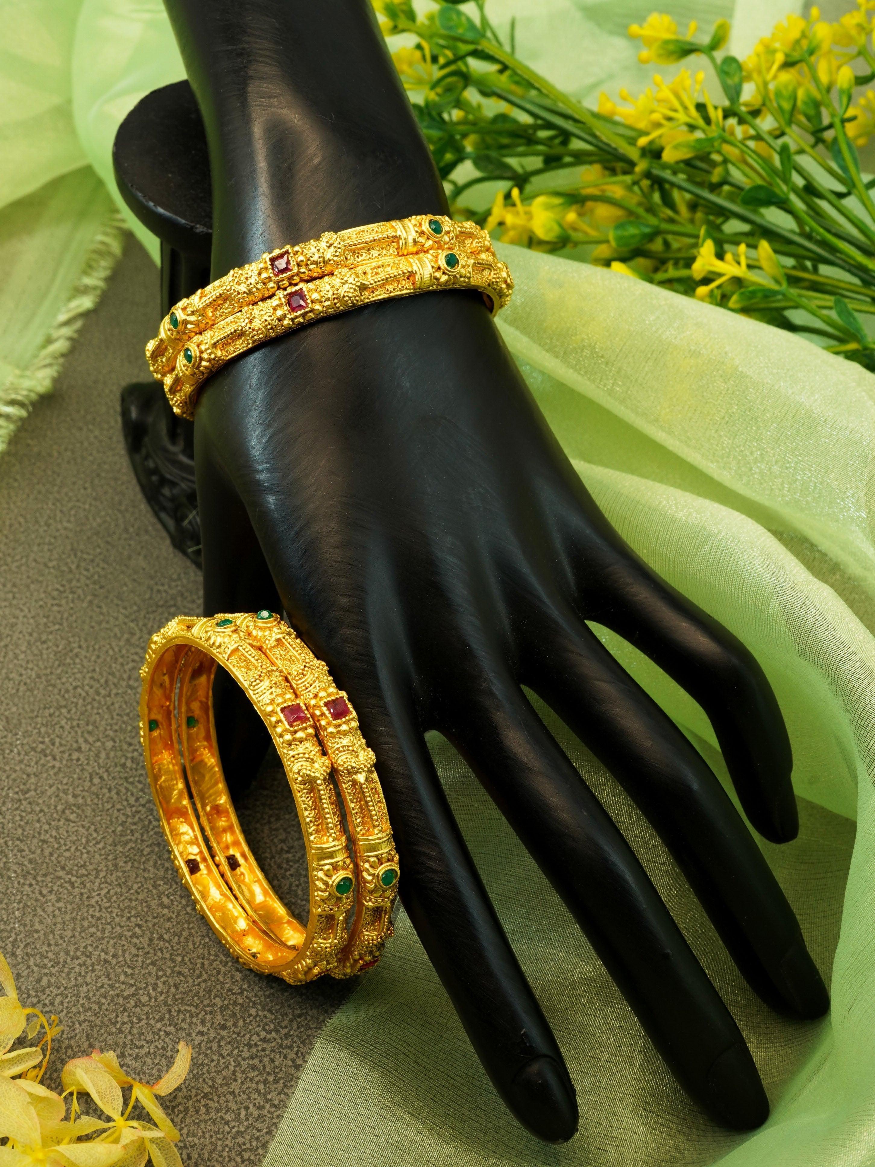 Gold Plated Set of4 designer Bangles with colored stones 10284A - Griiham