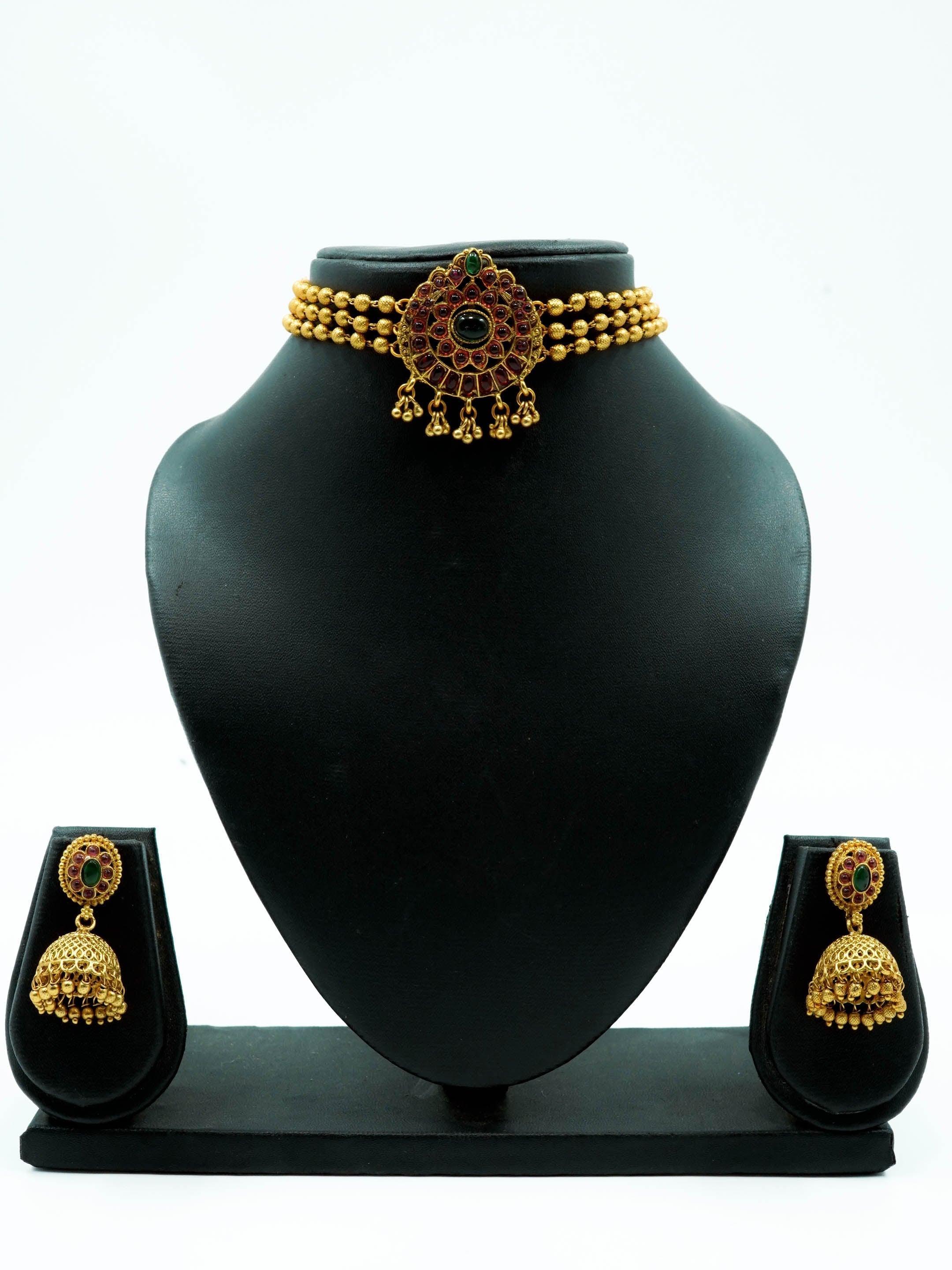 Gold Plated Short Choker Necklace set 10391N - Griiham