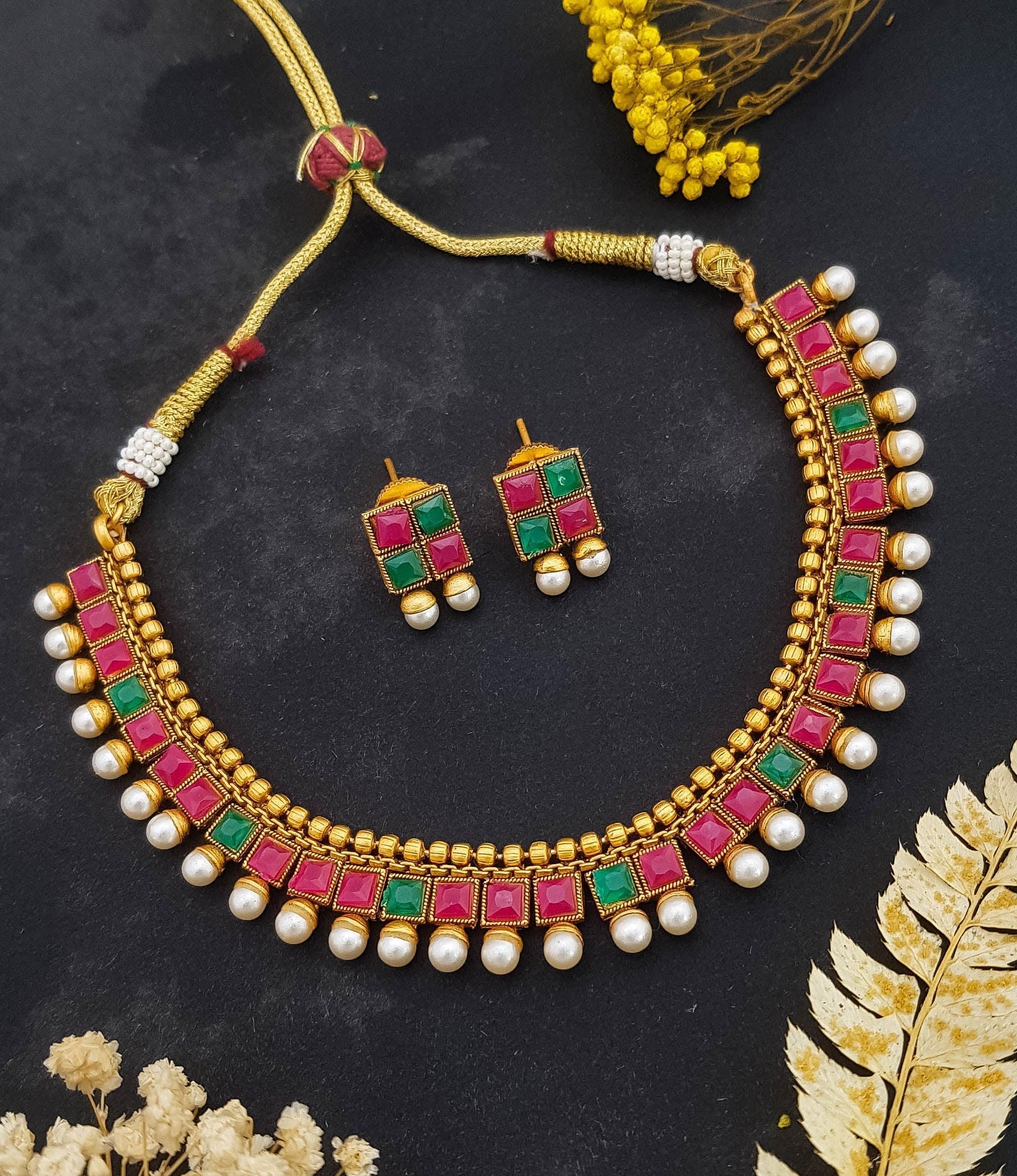 Gold Plated Short Necklace Set with AD Stones