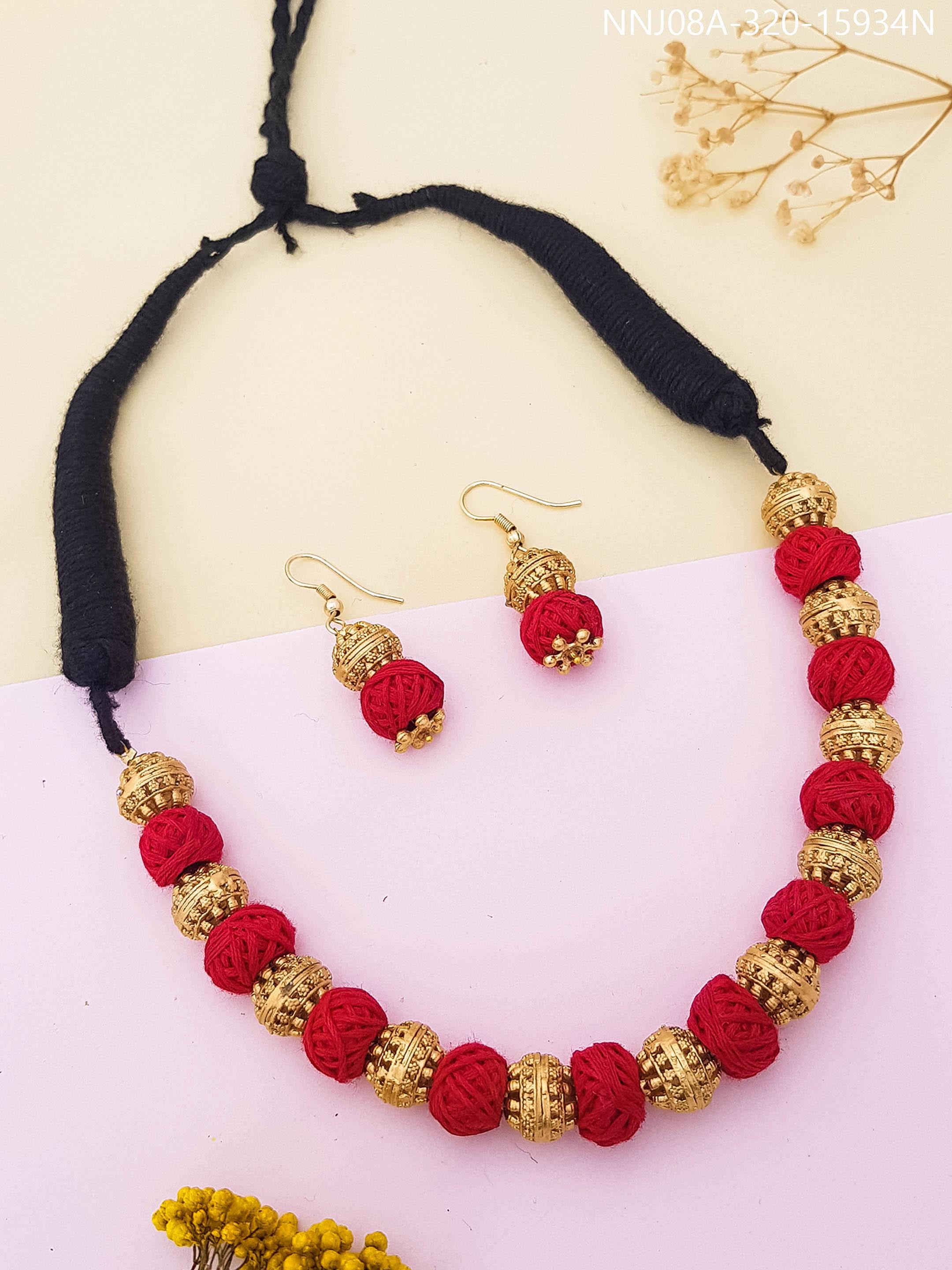 Gold Plated Silk thread Necklace Set - Griiham