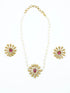 Gold Plated Simple All occasions Necklace Set with red and white stones 11909N - Griiham