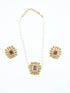 Gold Plated Simple All occasions Necklace Set with red and white stones 11910N - Griiham