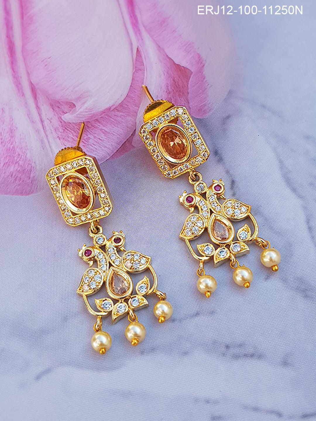 Gold Plated Stone Studded Long Jhumka / earrings / Hangings 11250N - Griiham