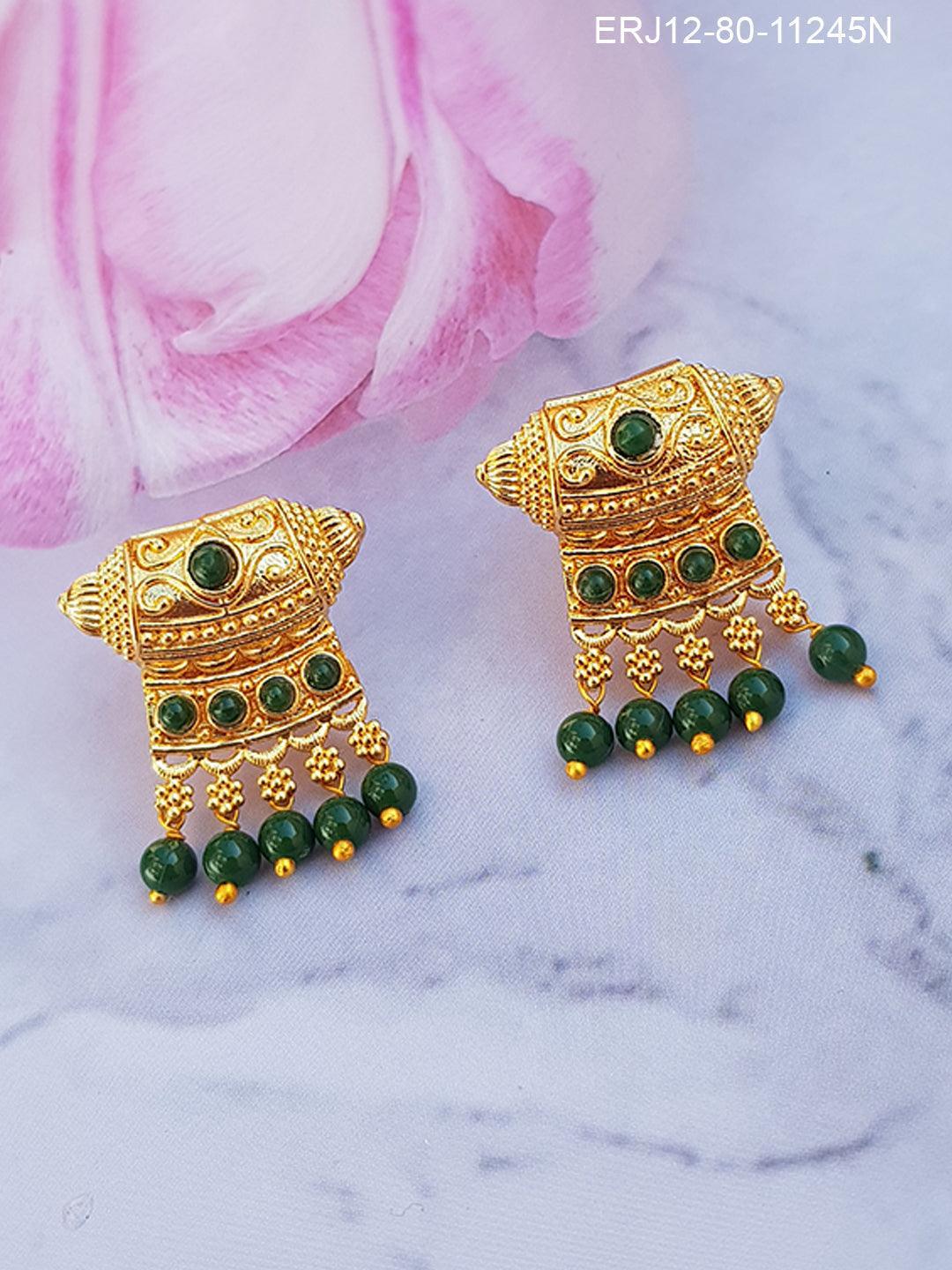 Gold Plated Stones Studded Half Jhumki / Earrings 11244N - Griiham