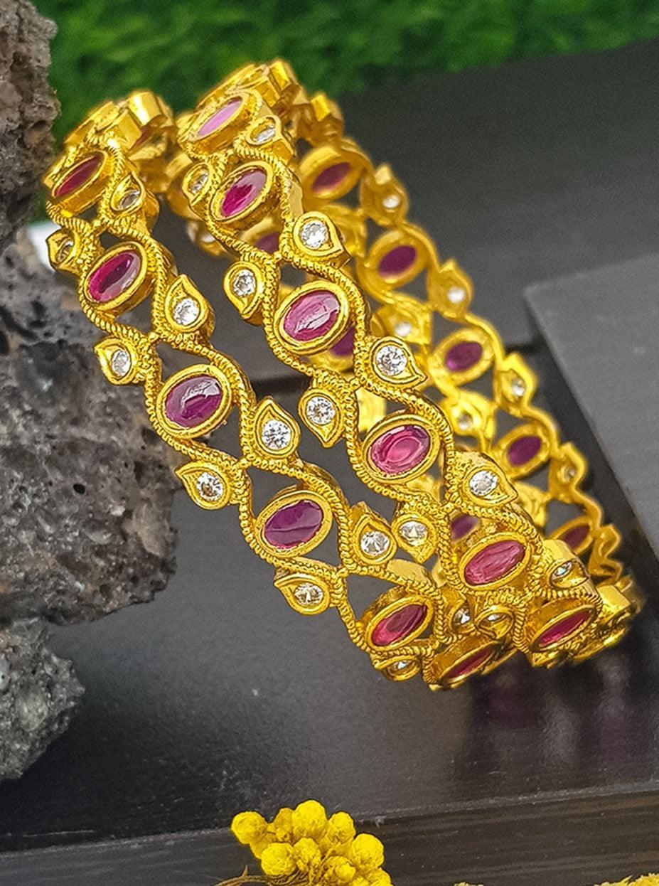 Gold Plated Studded Set of 2 AD bangles