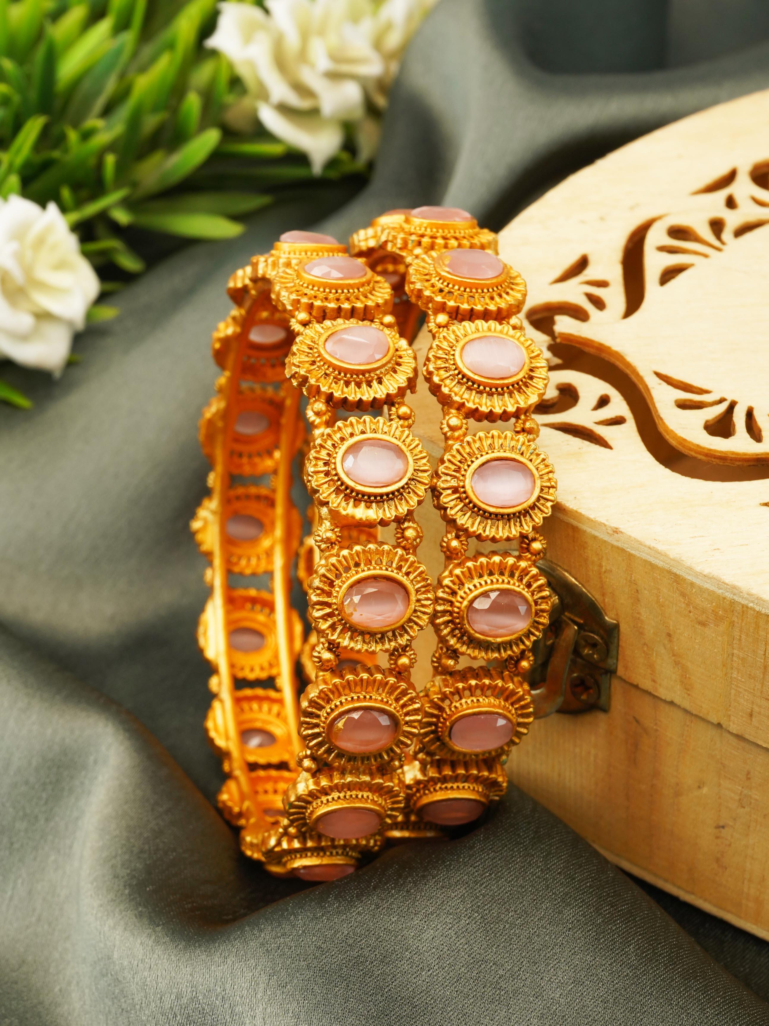 Gold Plated Studded Set of 2 AD bangles