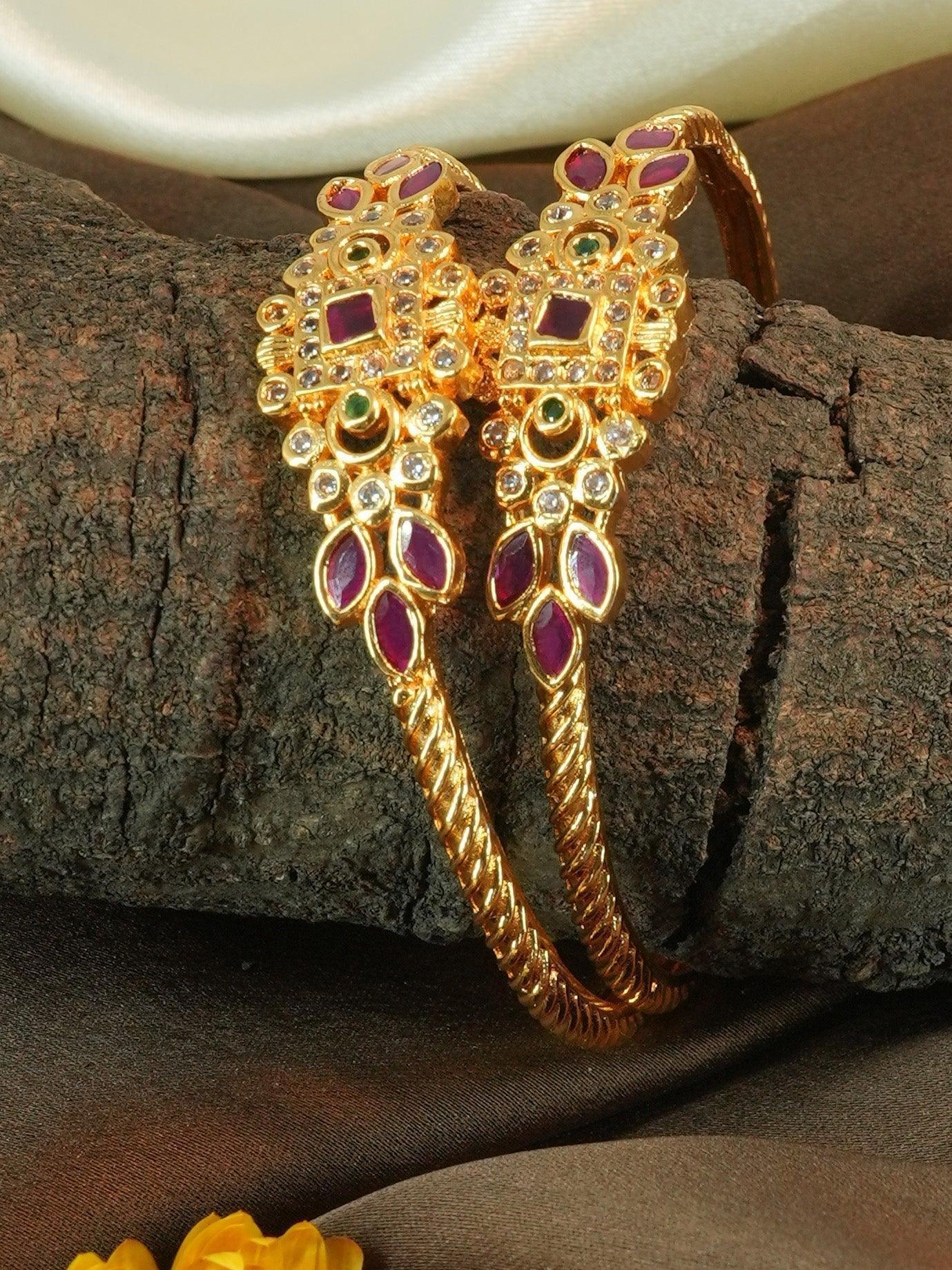 Gold Plated Studded Set of 2 AD bangles