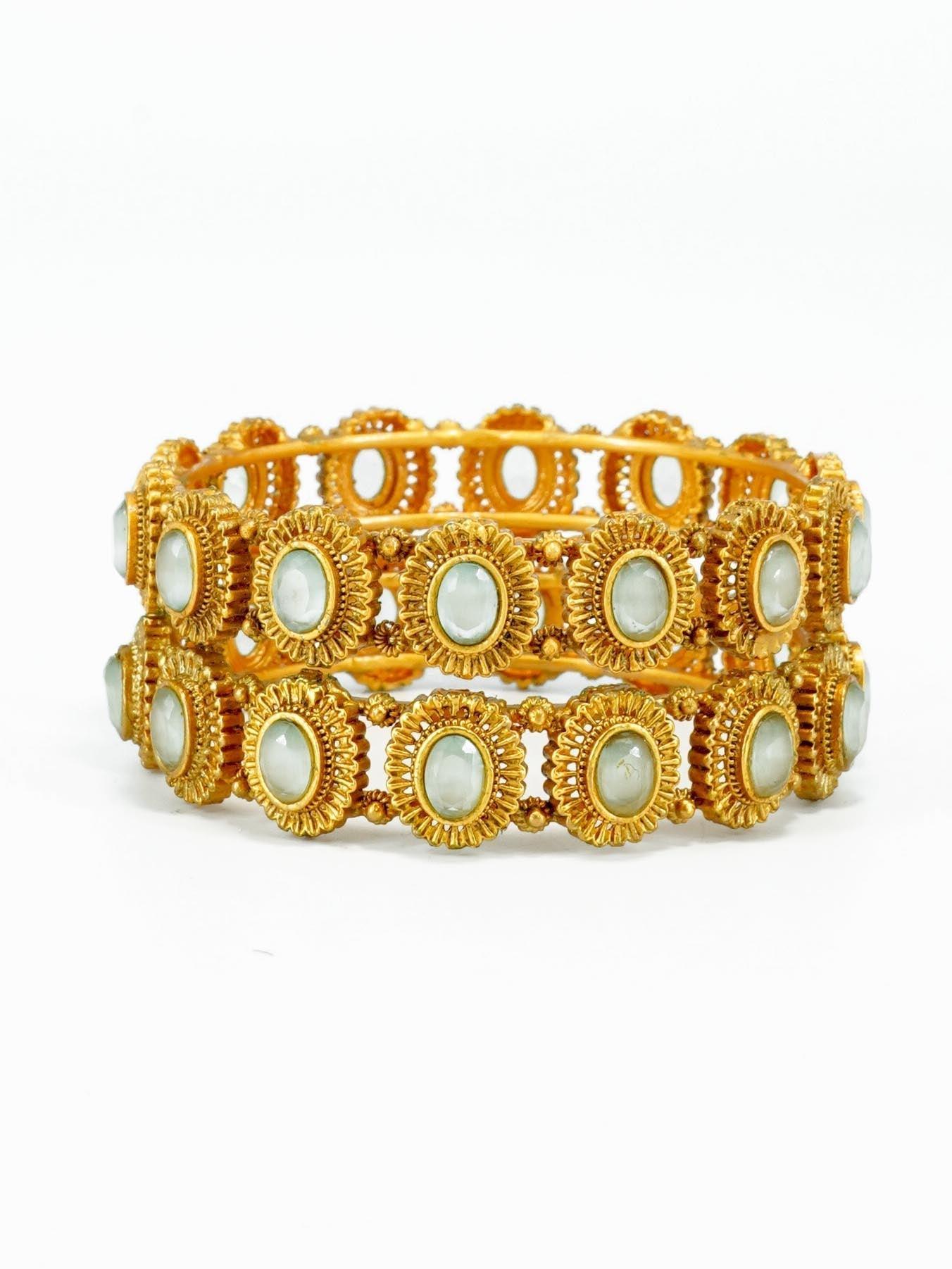 Gold Plated Studded Set of 2 AD bangles - Griiham