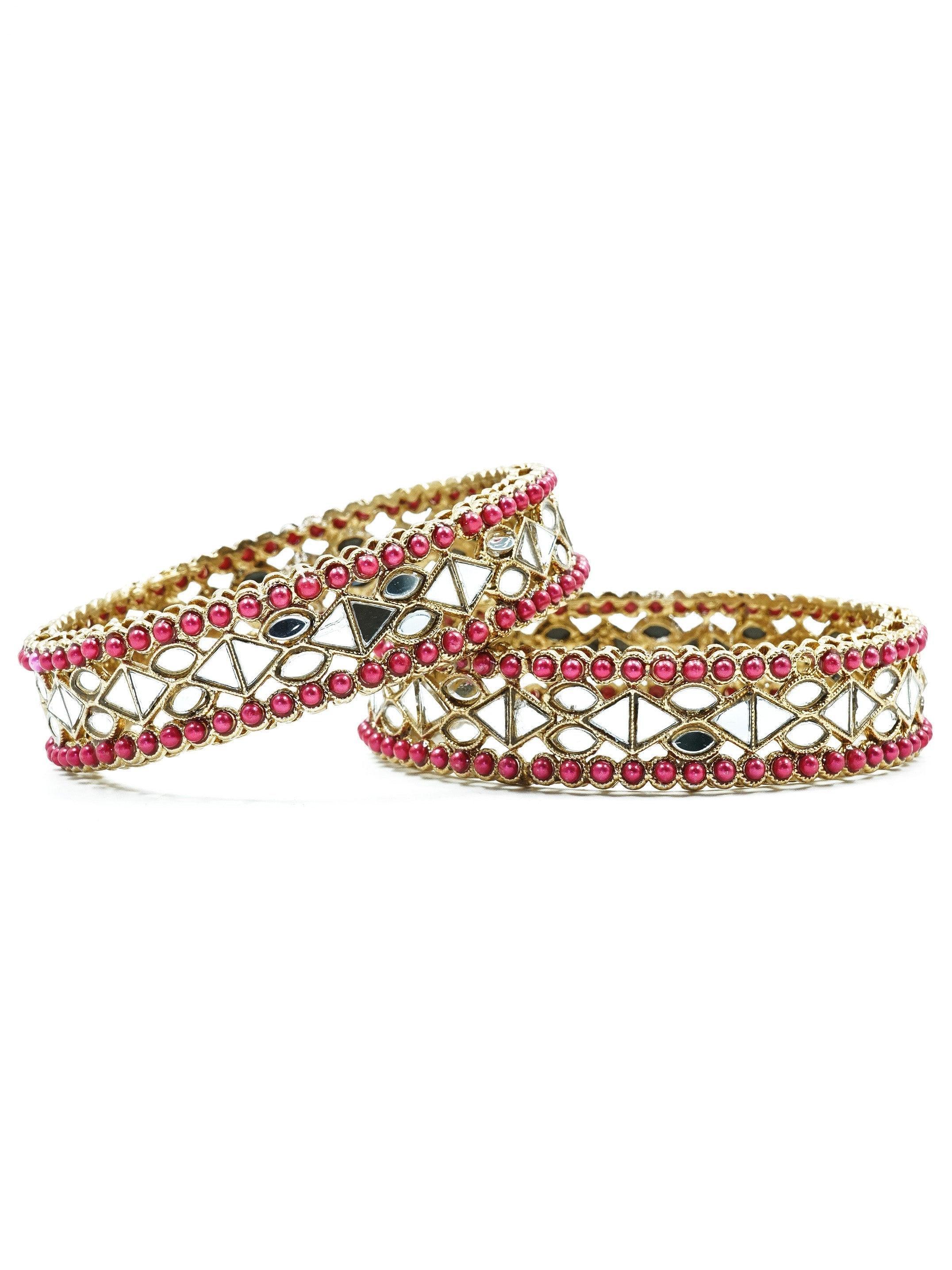 Gold Plated Studded Set of 2 AD bangles - Griiham