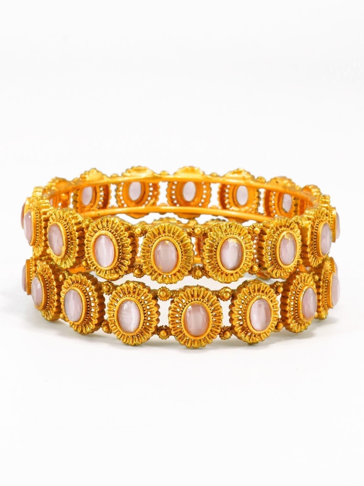 Gold Plated Studded Set of 2 AD bangles - Griiham