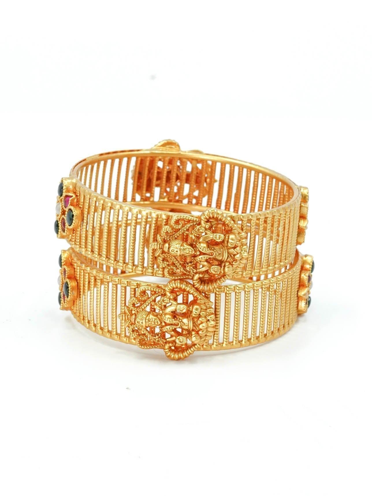 Gold Plated Studded Set of 2 AD bangles - Griiham