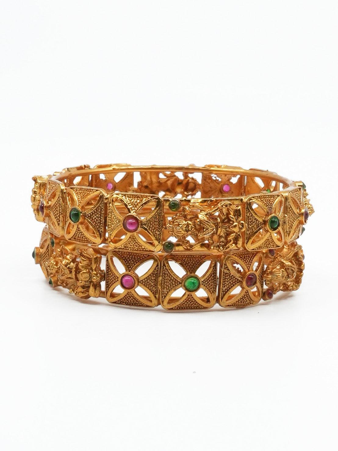 Gold Plated Studded Set of 2 AD bangles - Griiham