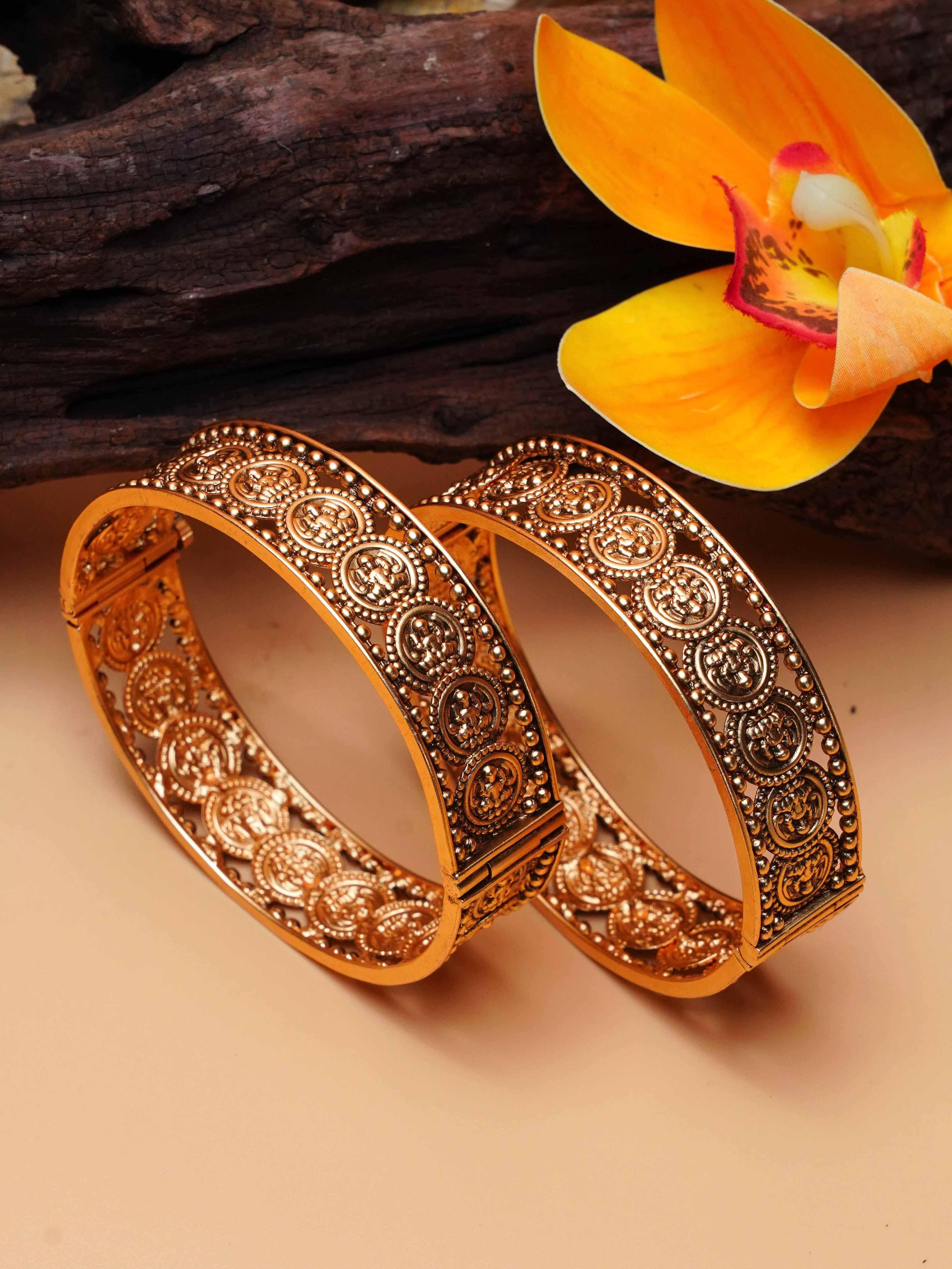 Gold Plated Studded Set of 2 Coin bangles