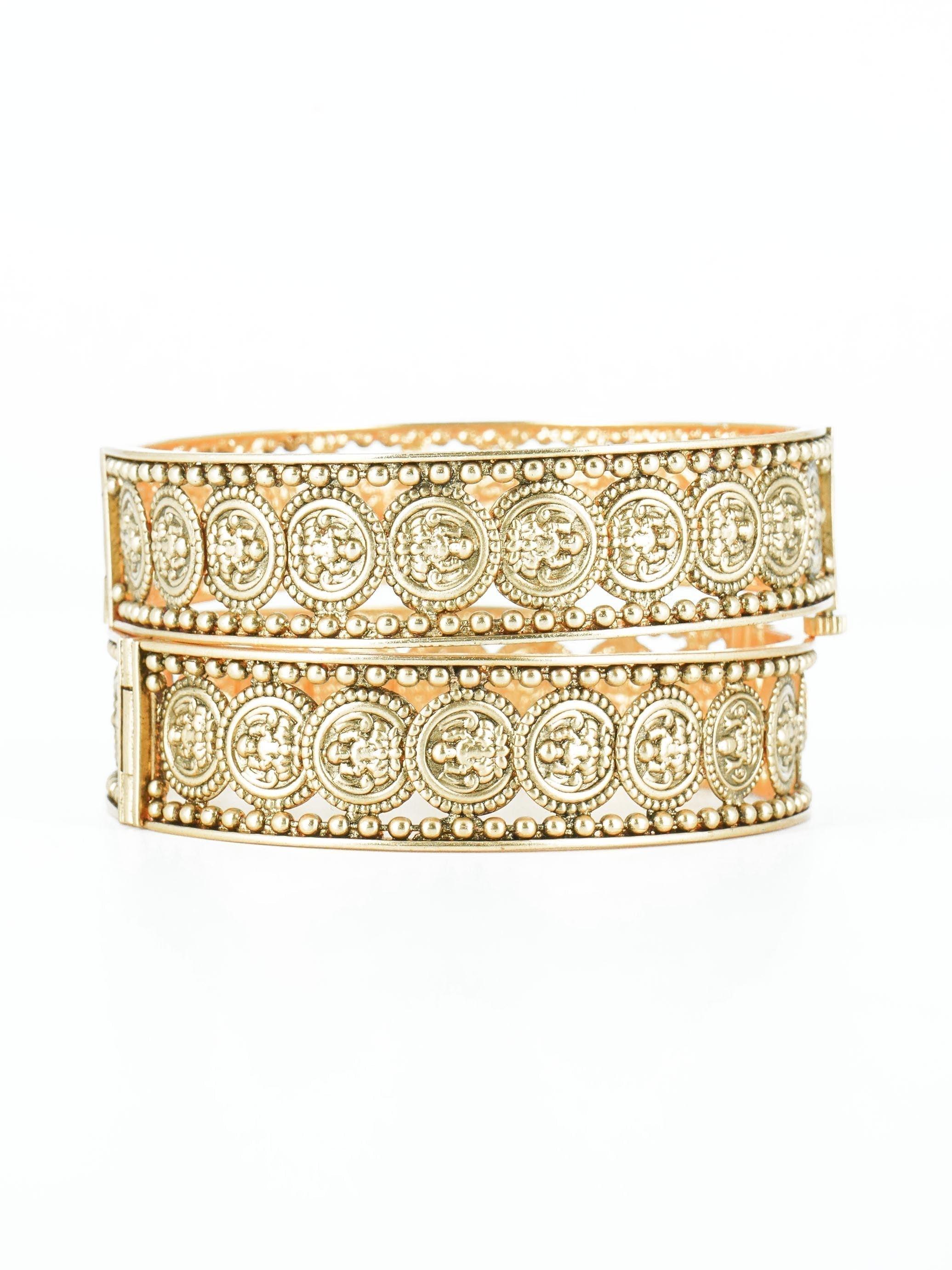 Gold Plated Studded Set of 2 Coin bangles - Griiham