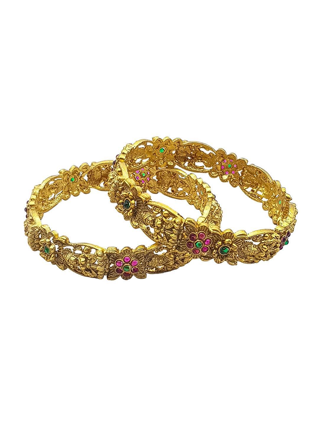 Gold Plated Studded Set of 2 bangles - Griiham