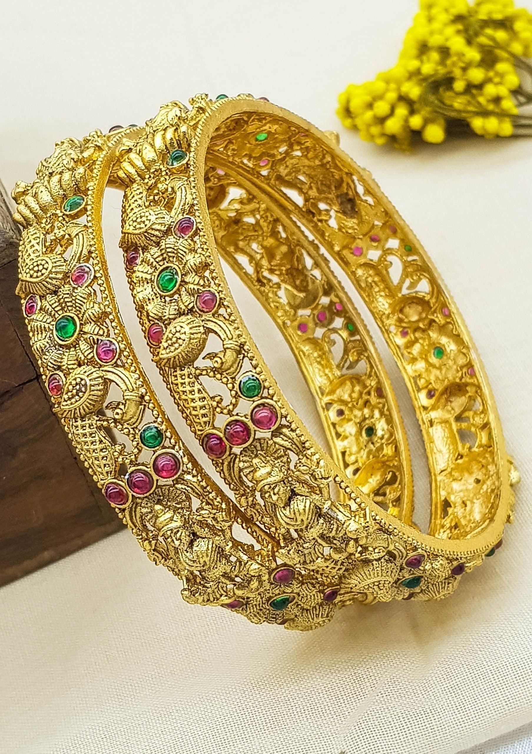 Gold Plated Studded Set of 2 bangles