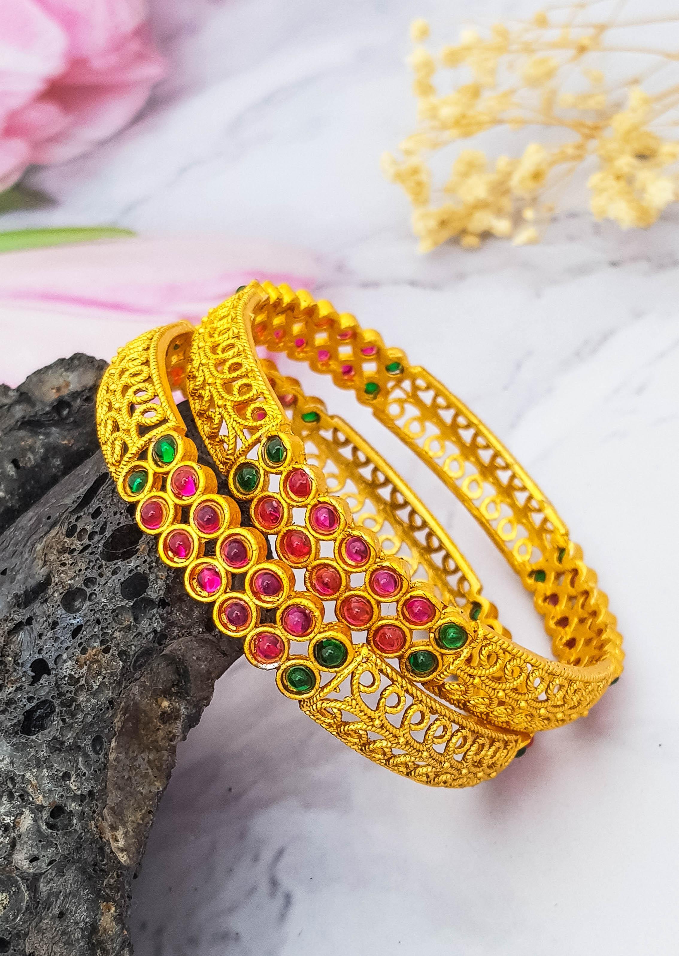 Gold Plated Studded Set of 2 bangles