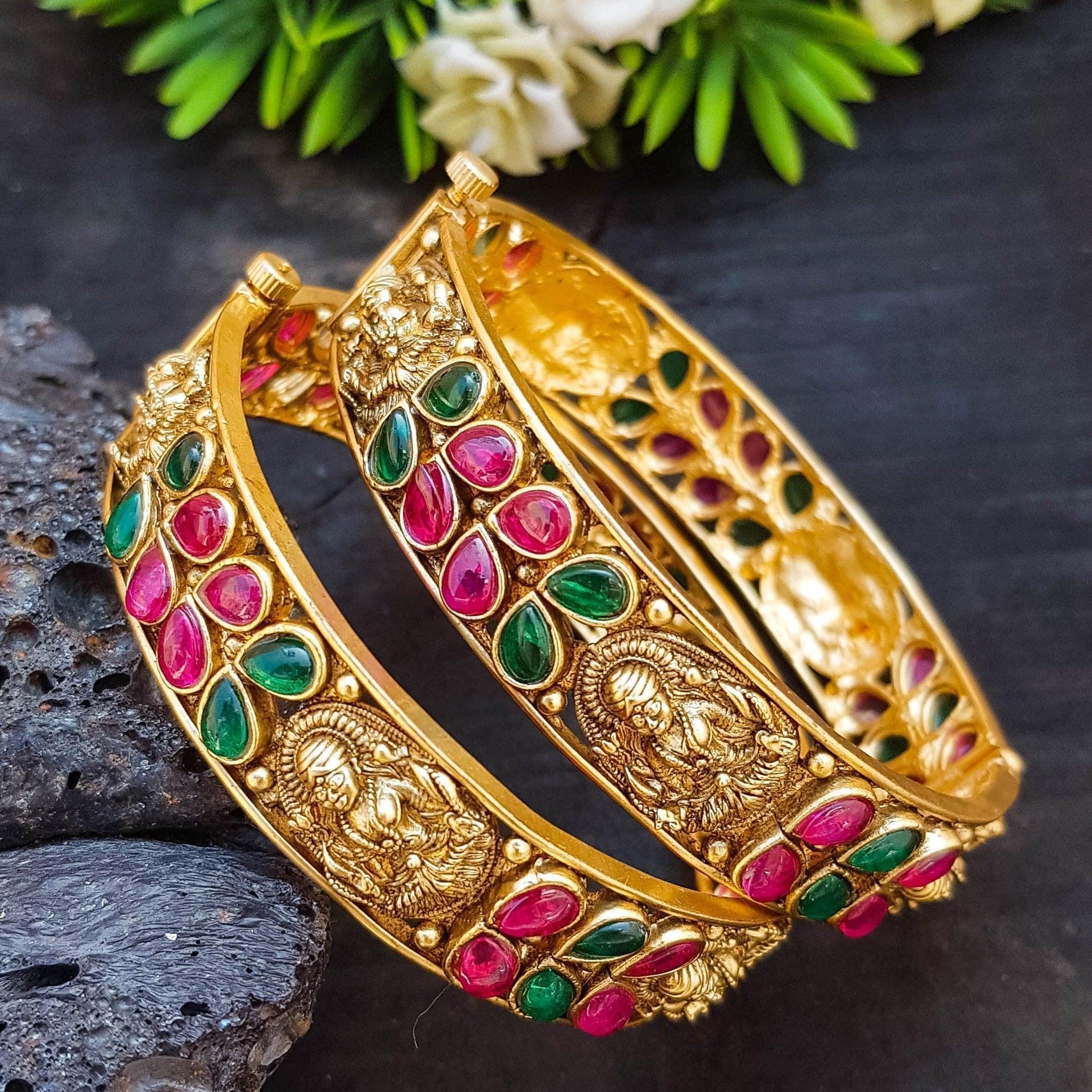 Gold Plated Studded Set of 2 bangles