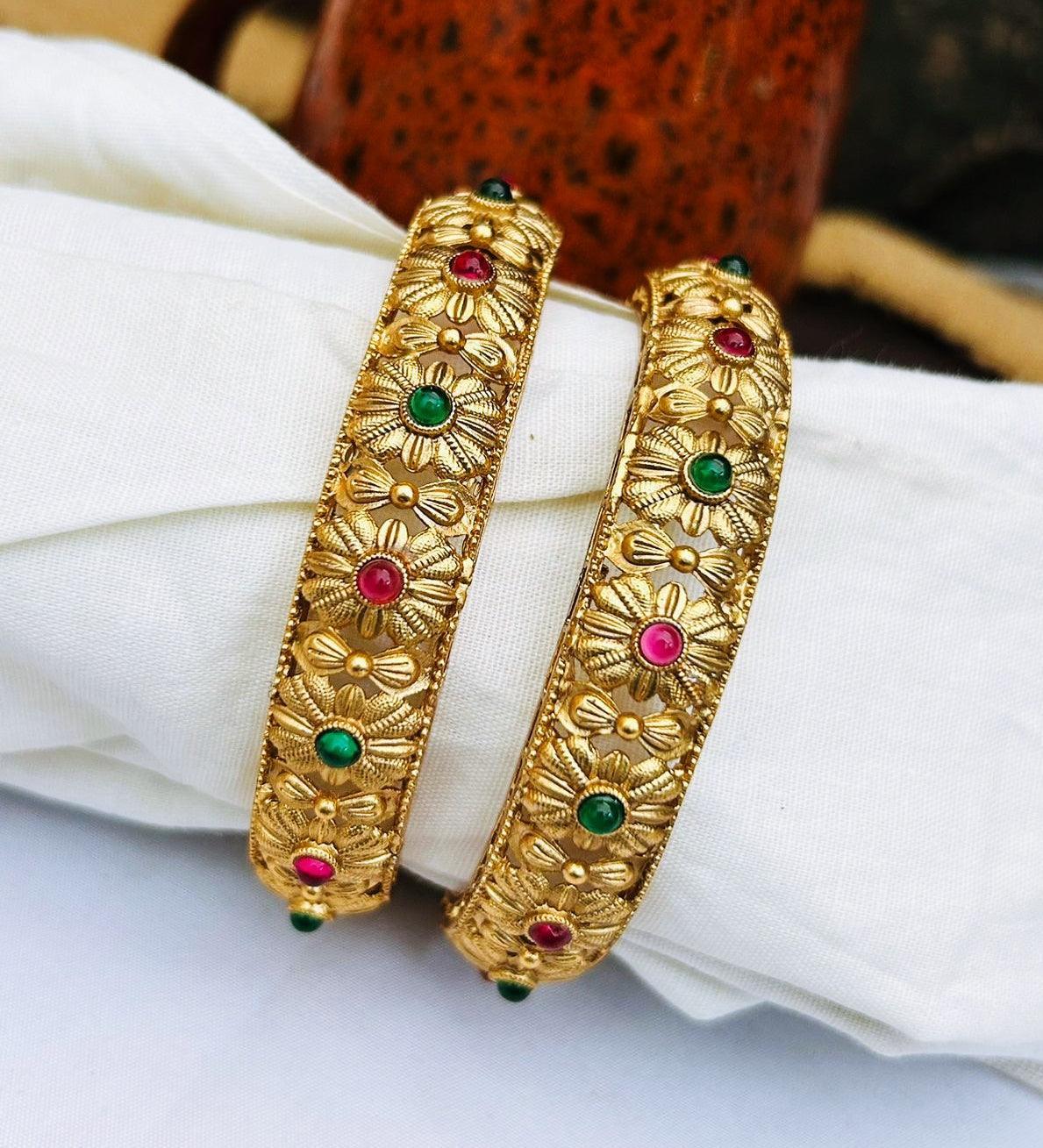 Gold Plated Studded Set of 2 bangles