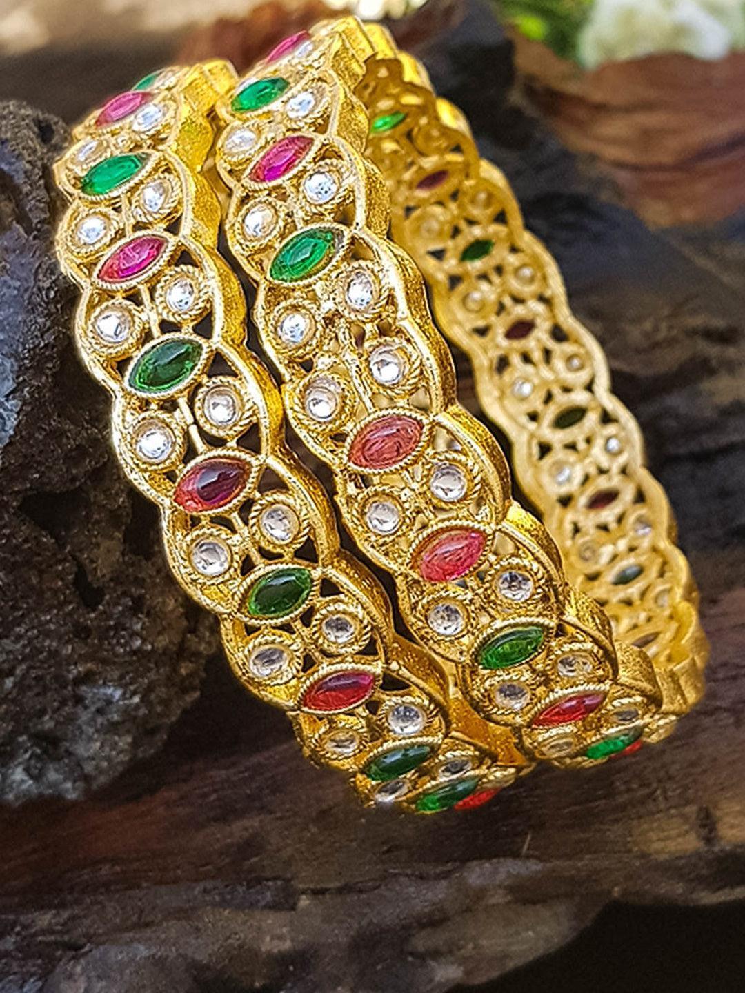 Gold Plated Studded Set of 2 bangles