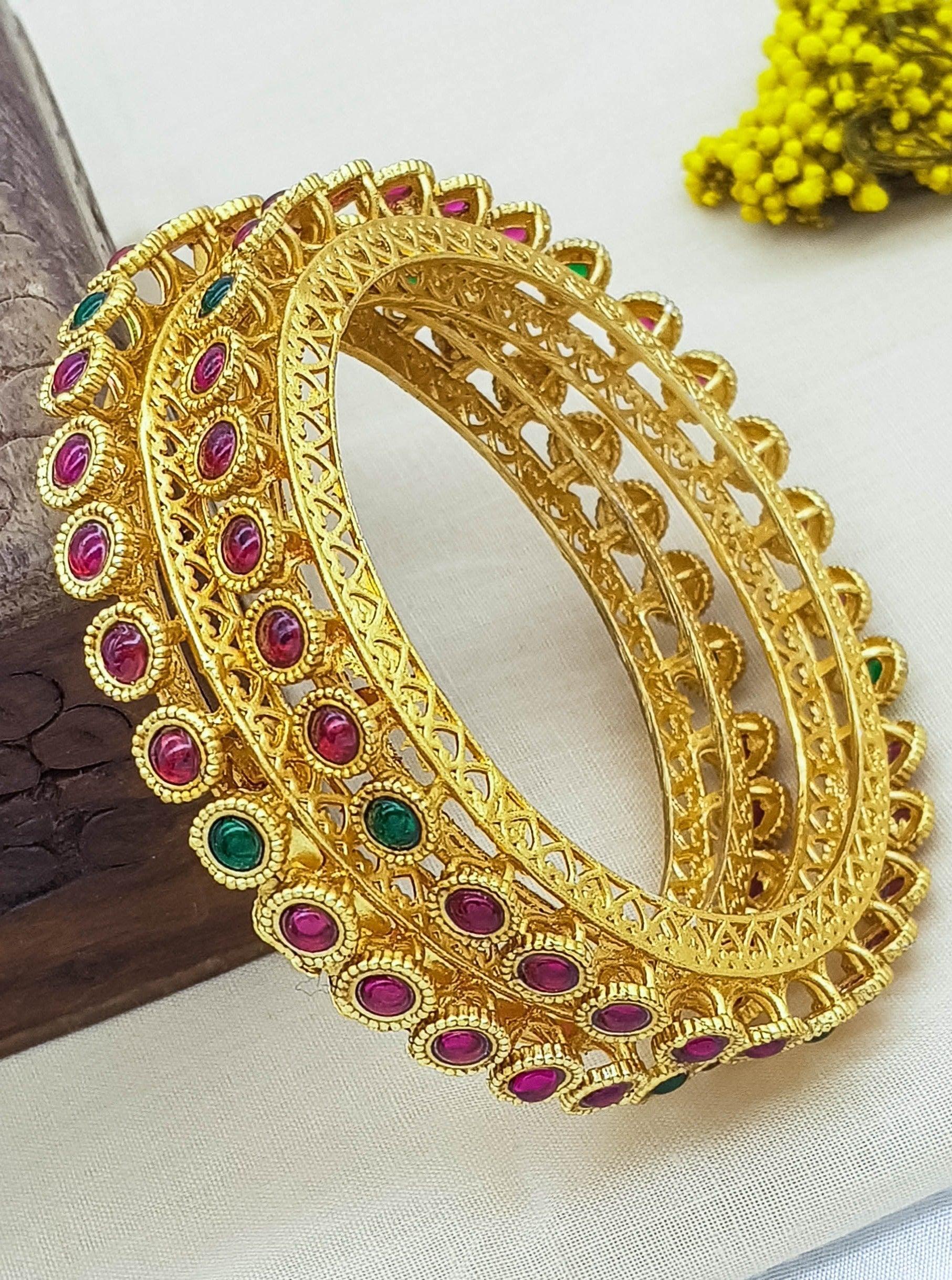 Gold Plated Studded Set of 2 bangles