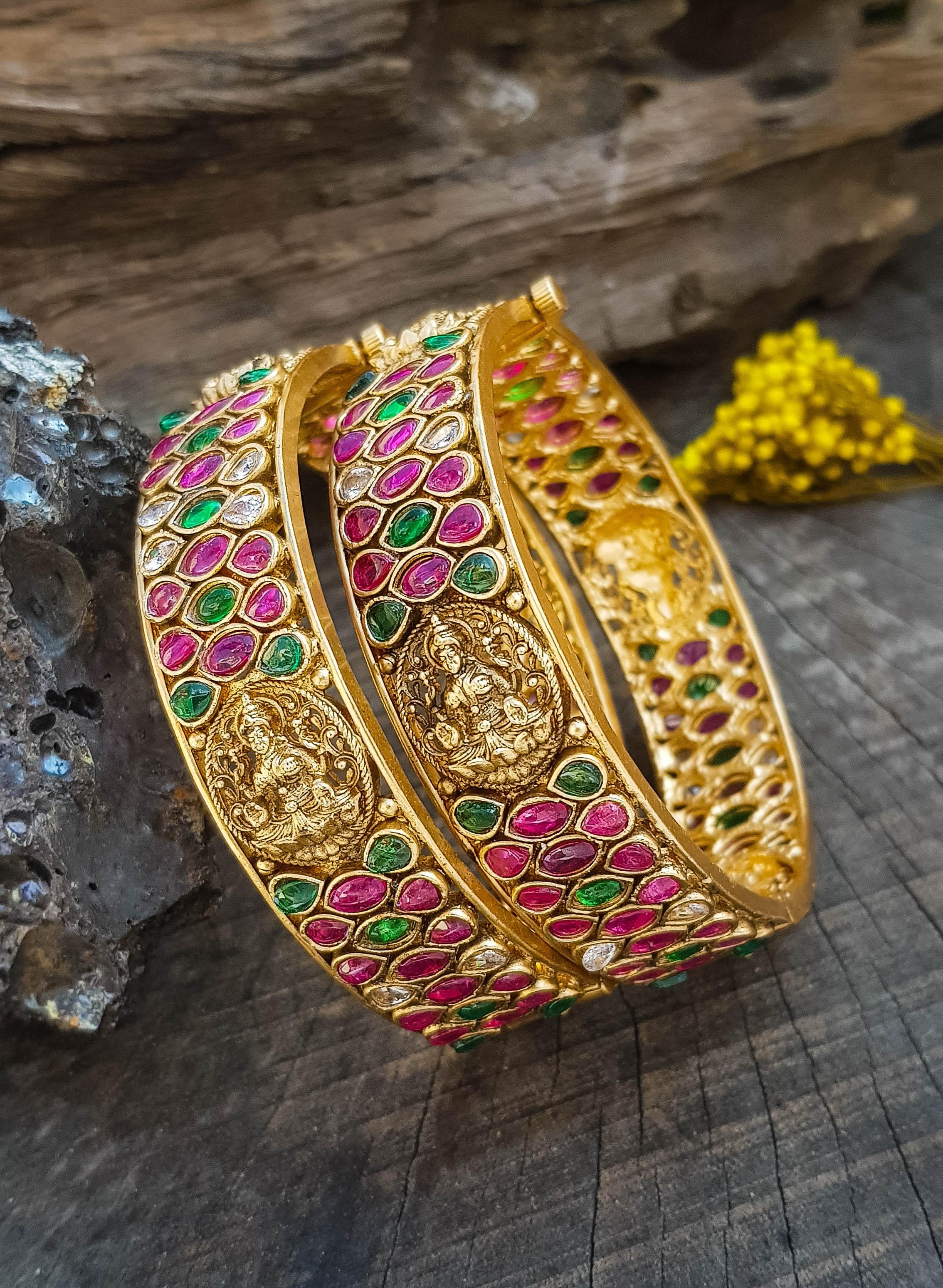 Gold Plated Studded Set of 2 bangles