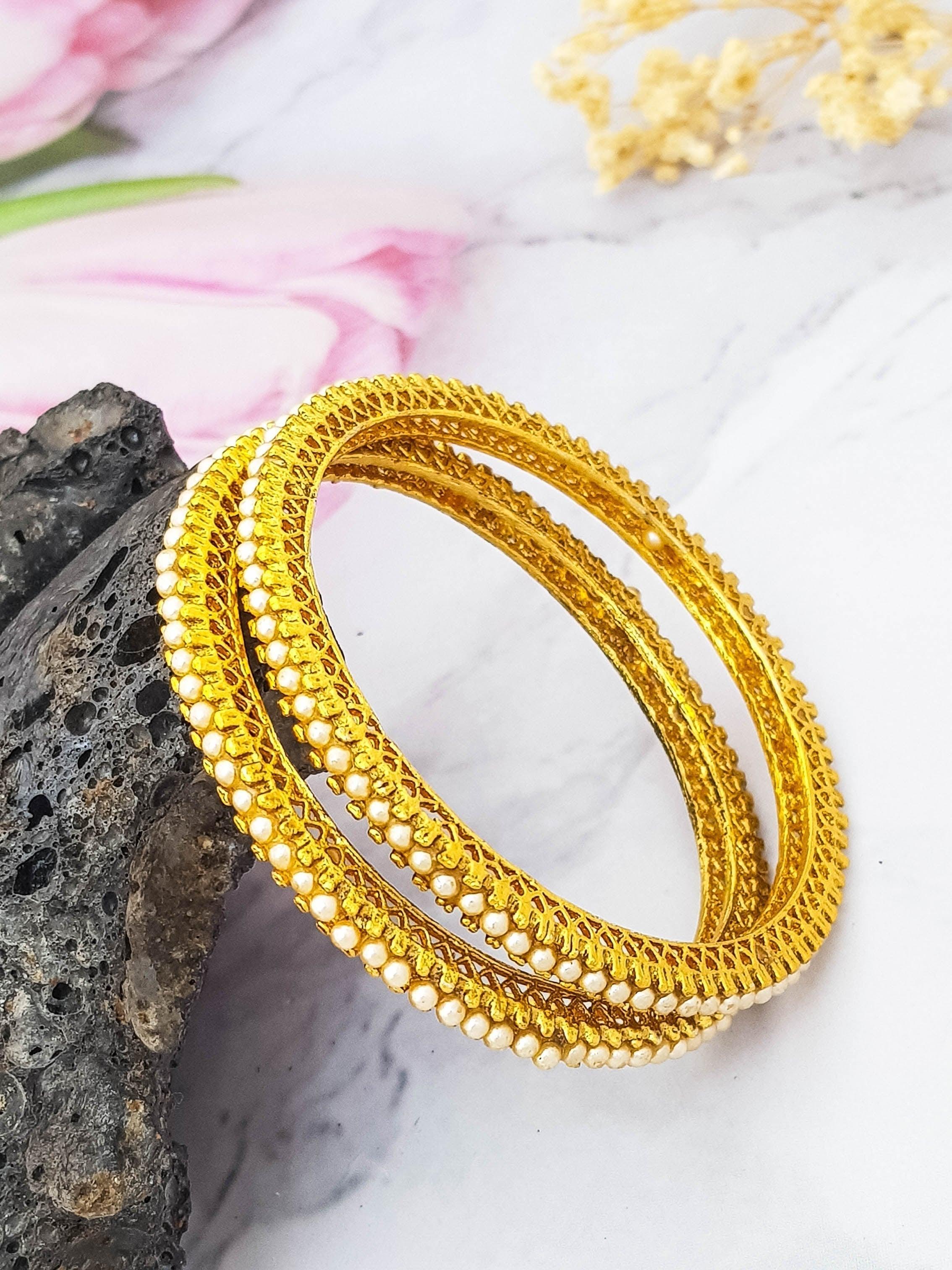 Gold Plated Studded Set of 2 bangles