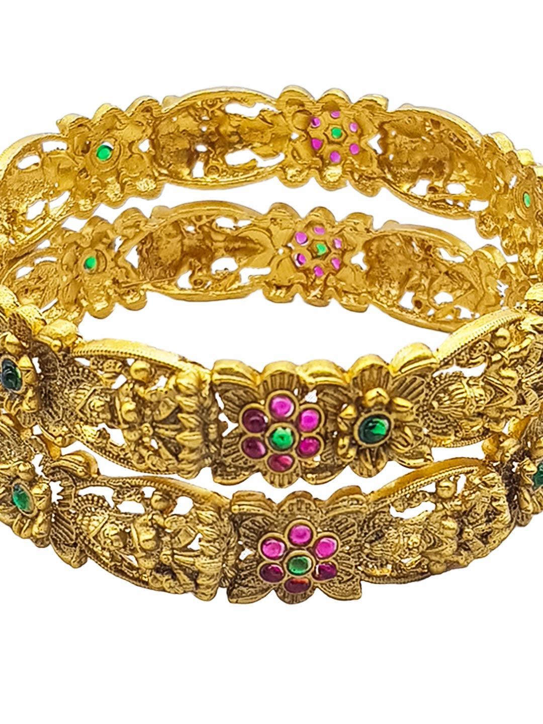 Gold Plated Studded Set of 2 bangles - Griiham