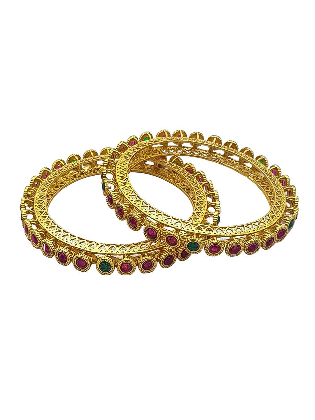 Gold Plated Studded Set of 2 bangles - Griiham