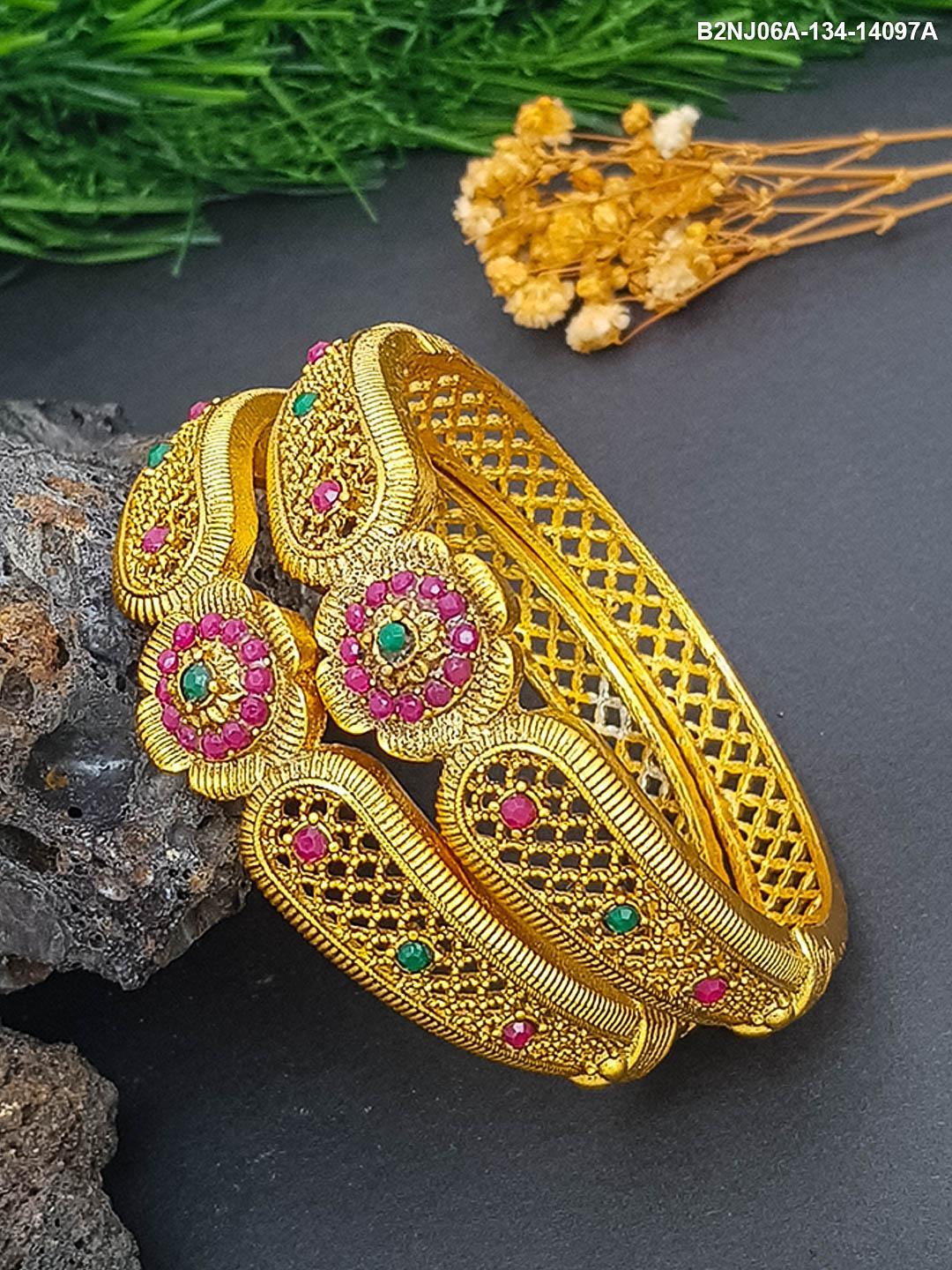 Gold Plated Studded Set of 2 bangles