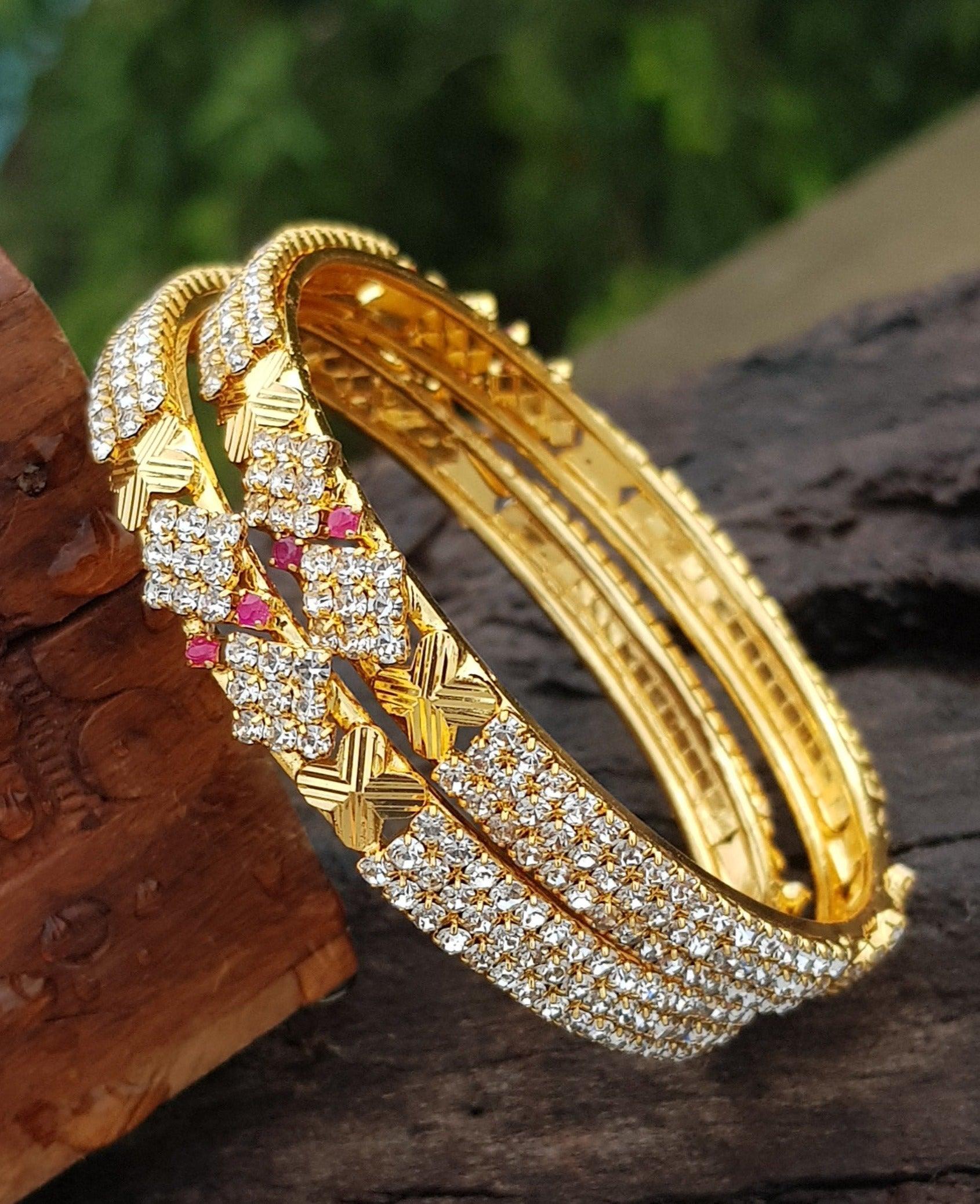 Gold Plated Studded Set of 2 bangles
