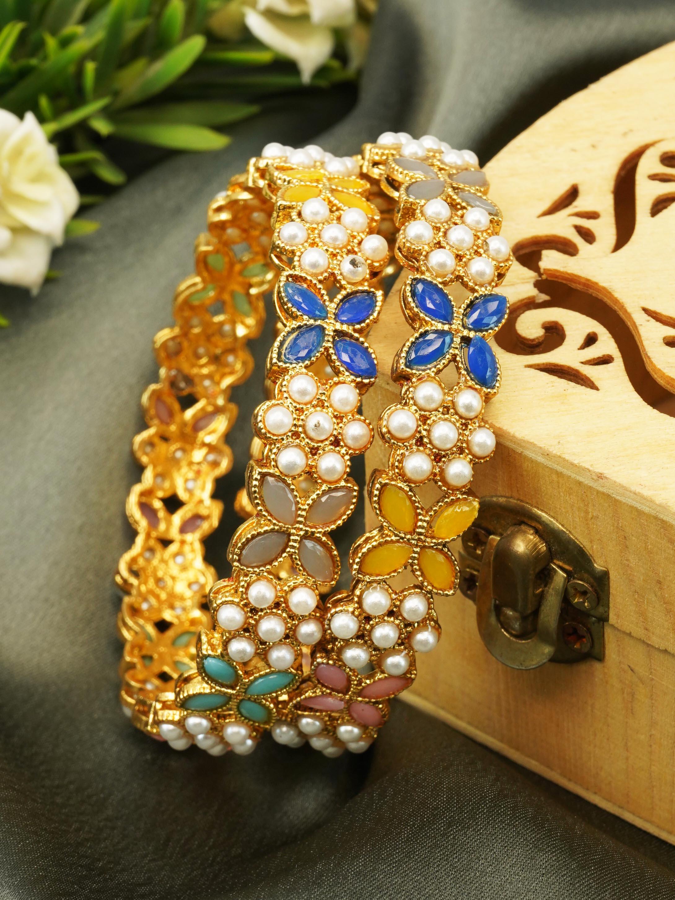 Gold Plated Studded Set of 2 pearl bangles