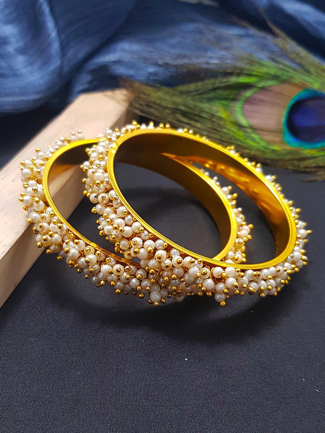 Gold Plated Studded Set of 2 pearl bangles