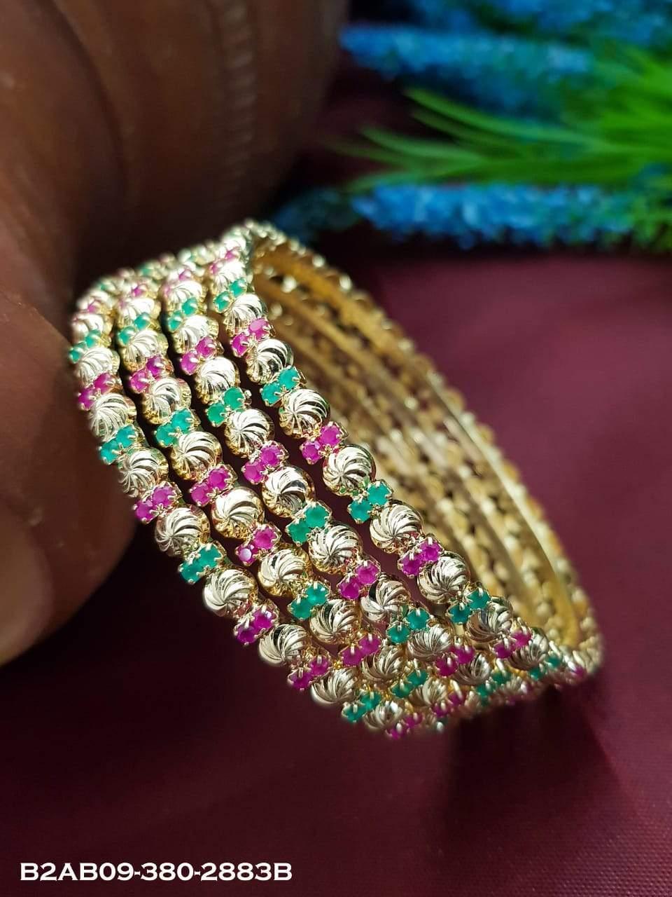 Gold Plated Studded Set of 4 Bangles