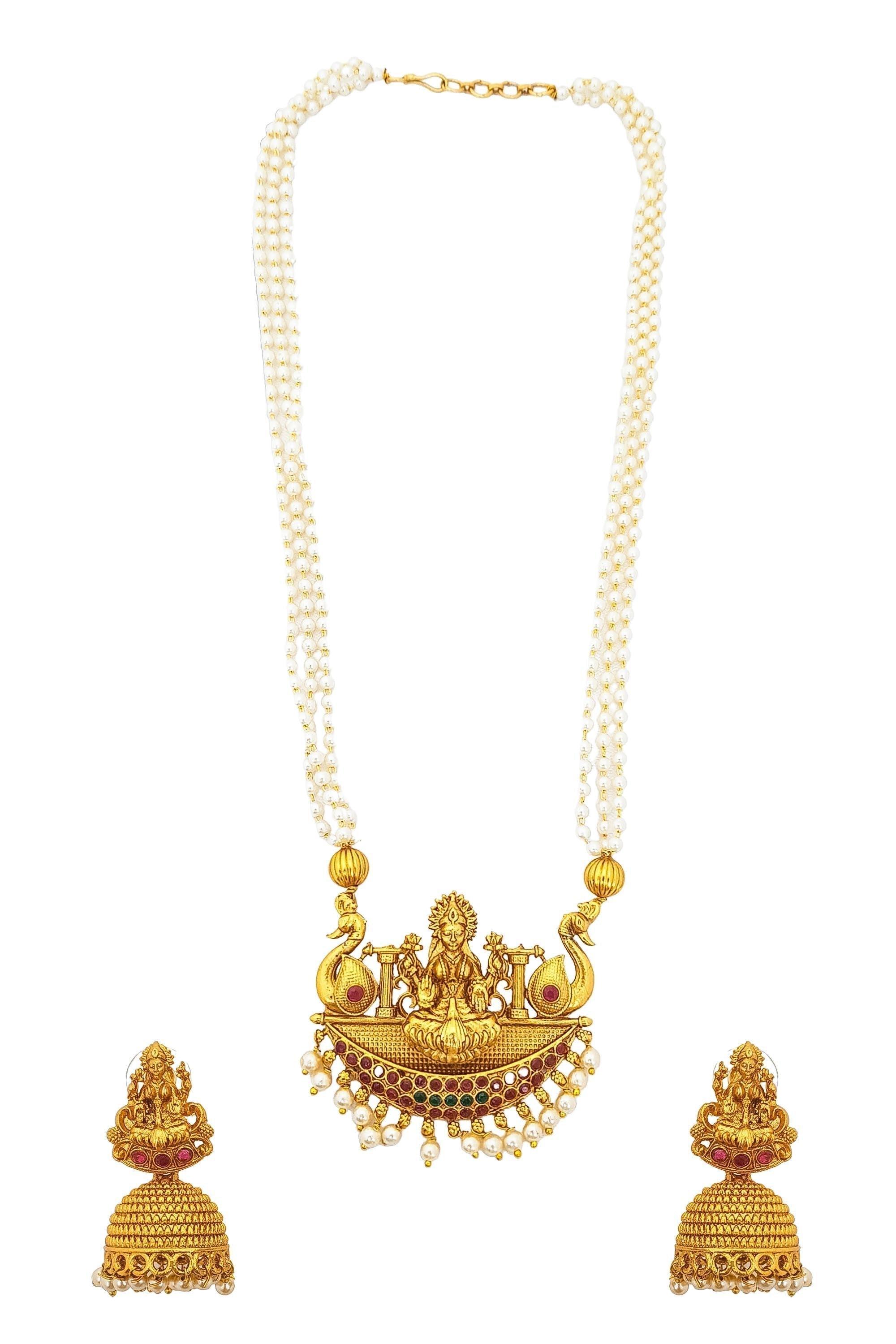 Gold Plated Stylish Pendant Set with pearl mala - Griiham