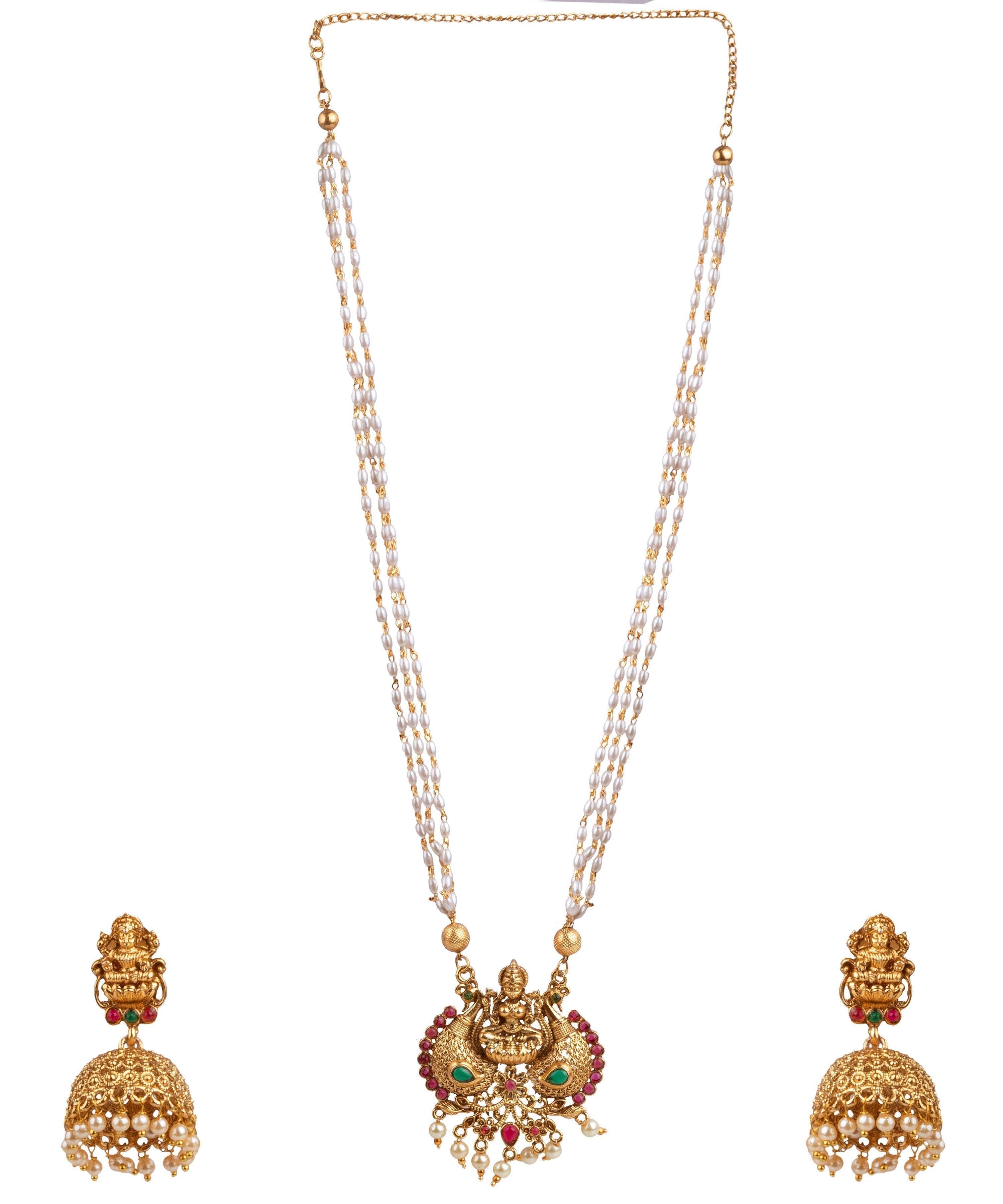 Gold Plated Stylish Pendant Set with pearl mala - Griiham