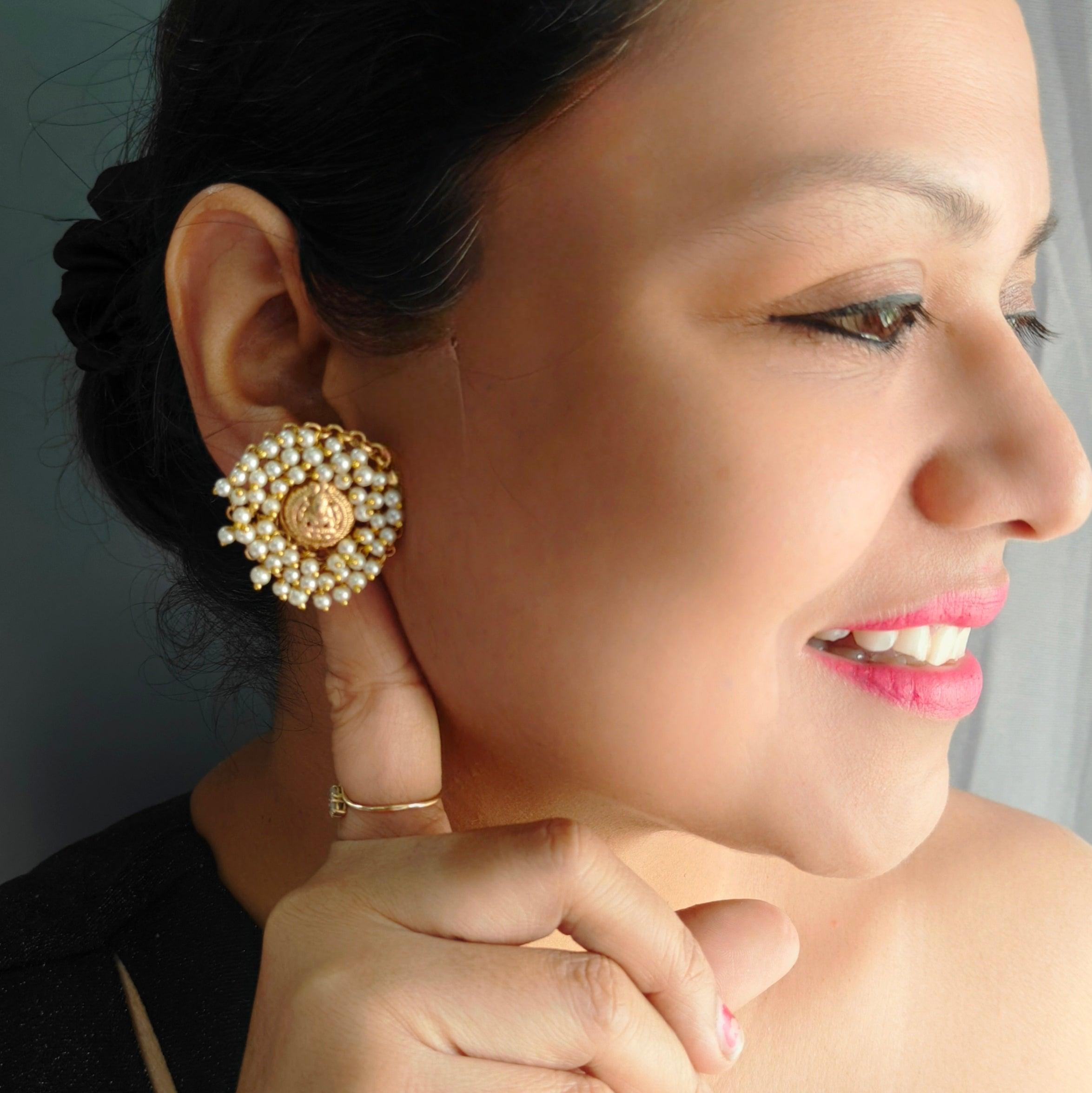 Gold Plated Temple Collection Earrings Jhumka - Griiham