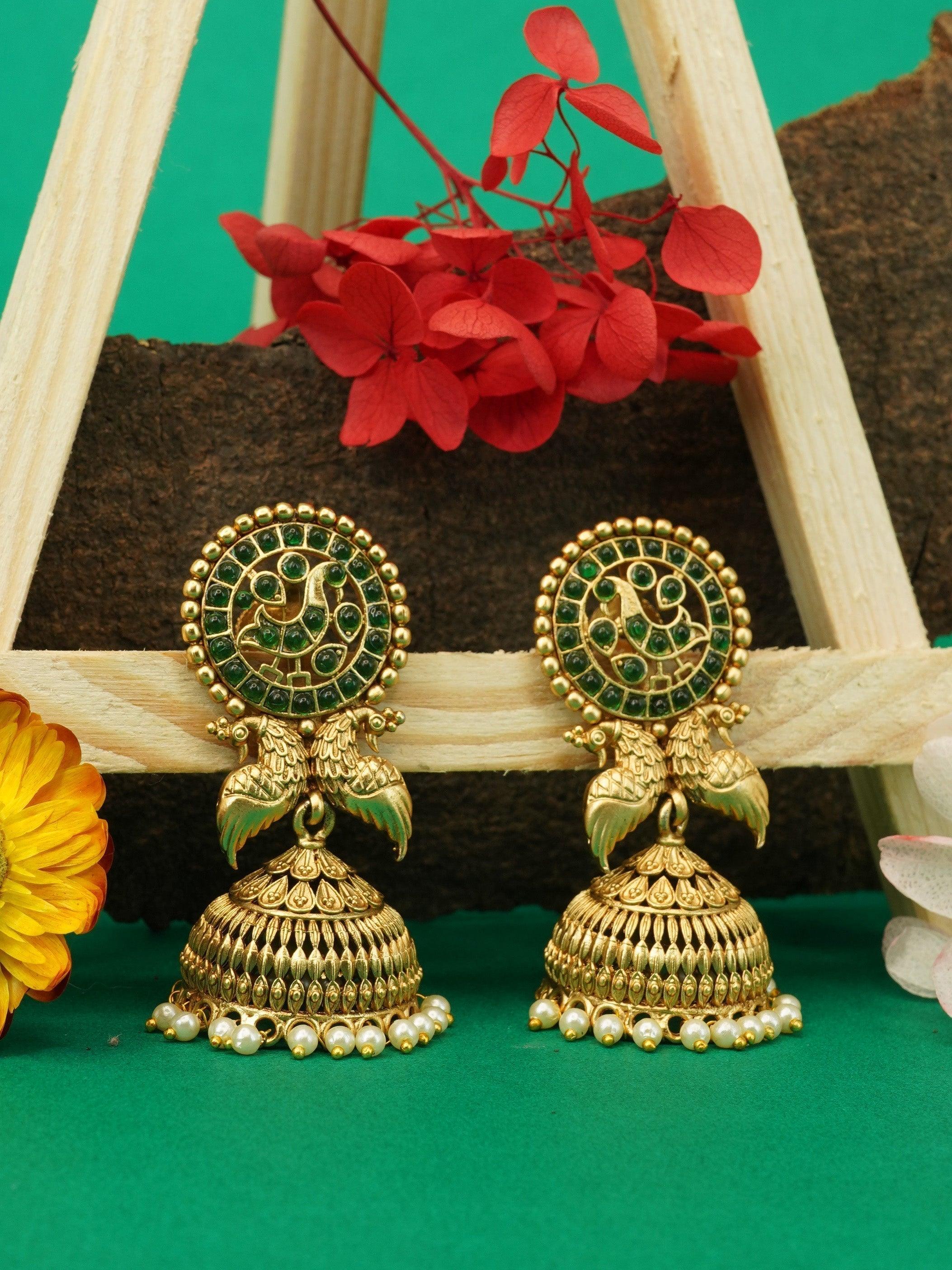 Gold Plated Temple Collection Earrings Jhumka - Griiham