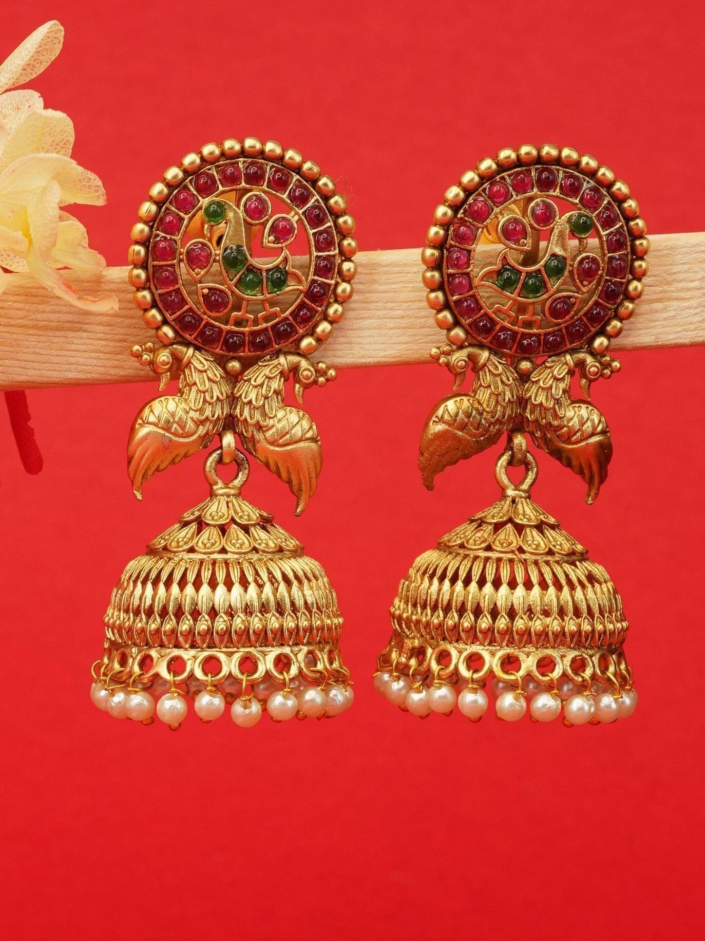 Gold Plated Temple Collection Earrings Jhumka - Griiham