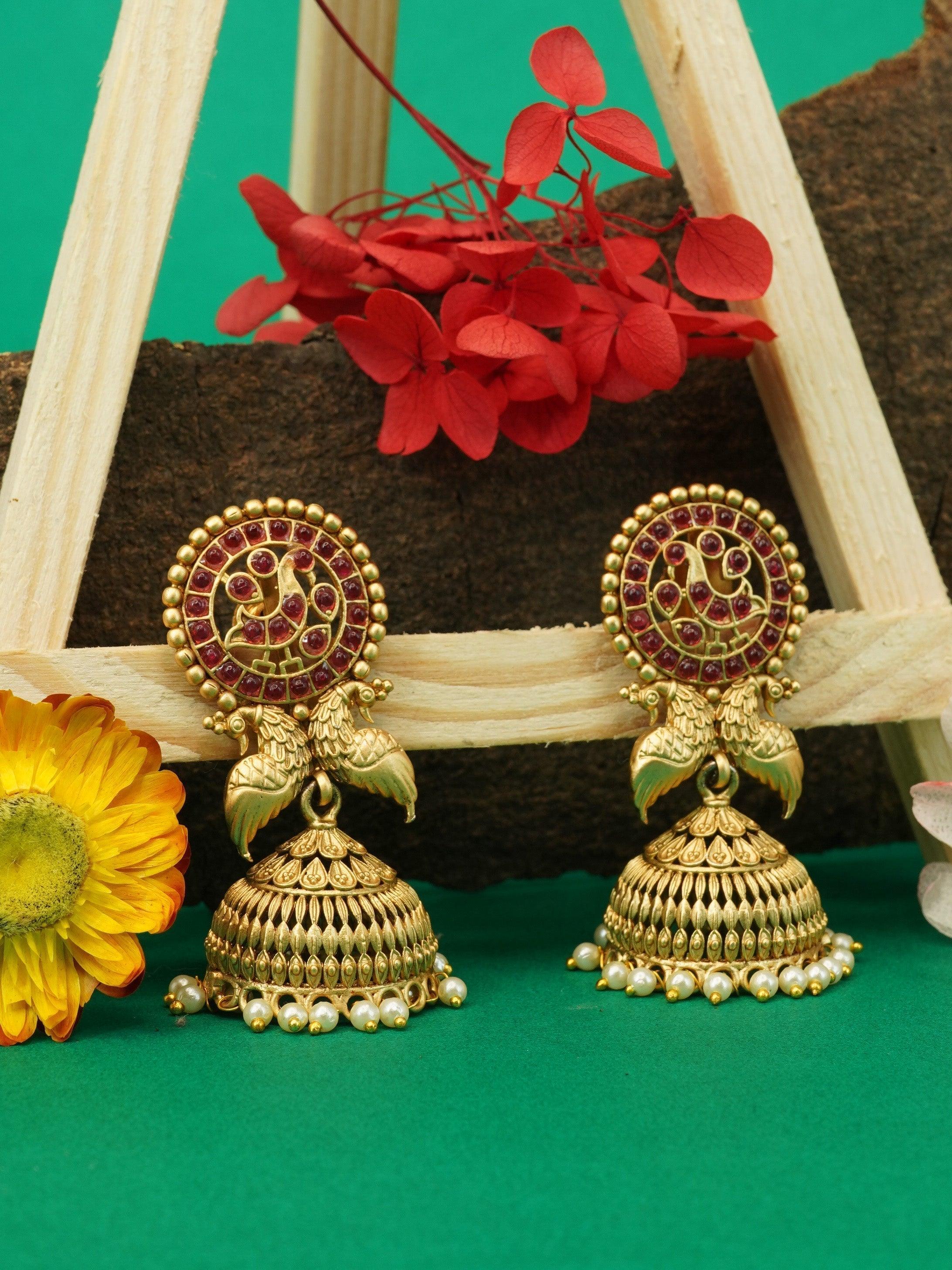 Gold Plated Temple Collection Earrings Jhumka - Griiham