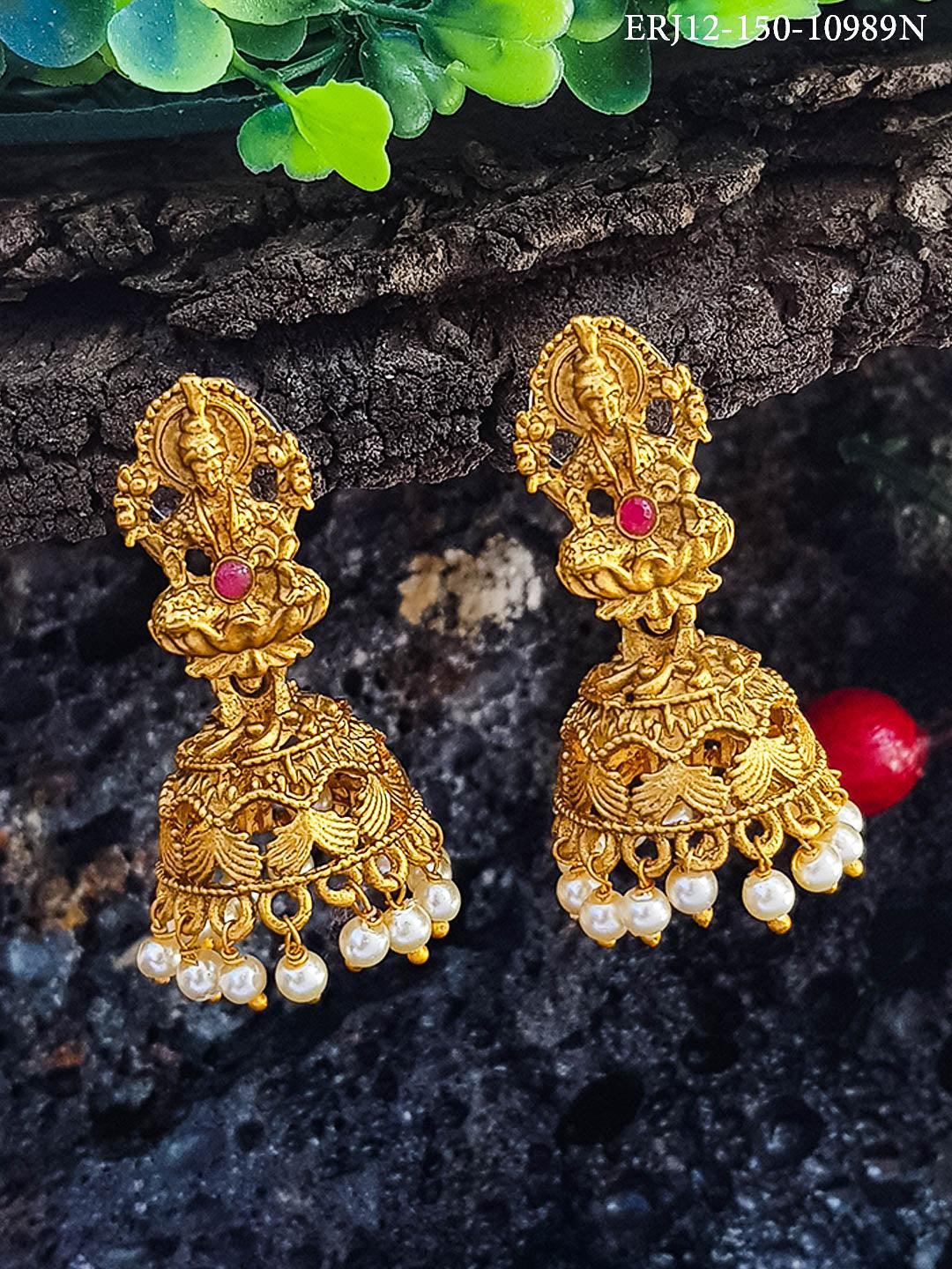 Gold Plated Top quality Real AD Stones Laxmi Jhumki 10989N - Griiham