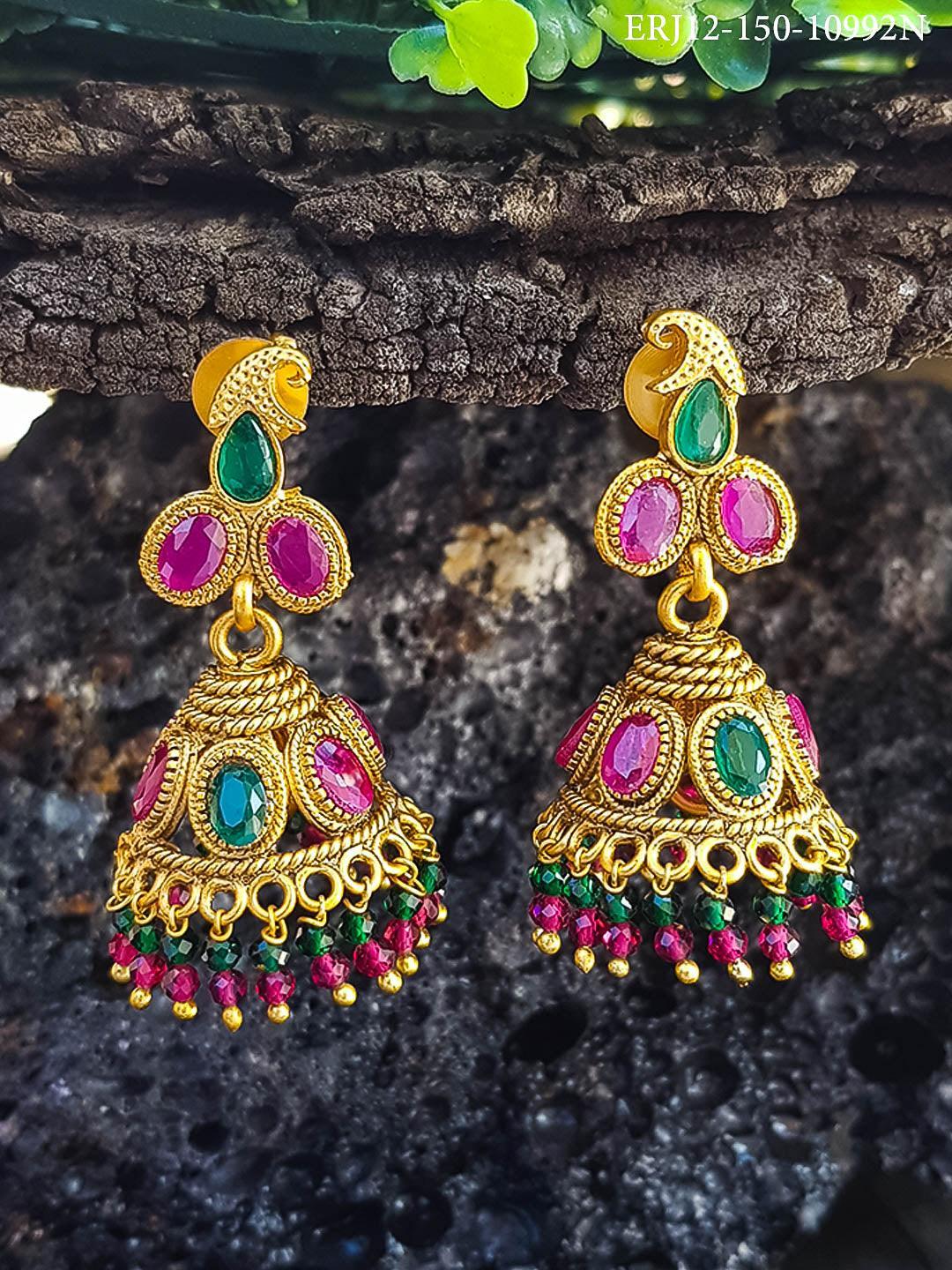 Gold Plated Top quality Real AD Stones peacock Jhumki 10992N - Griiham