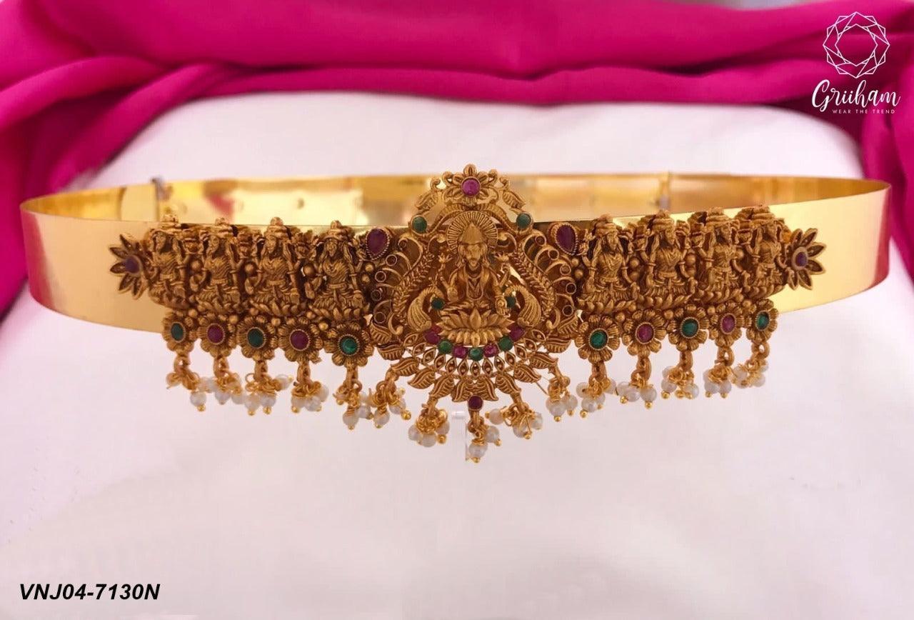 Gold Plated Traditional adjustable Waistbelt / vadiyannam with Engraving 7130N