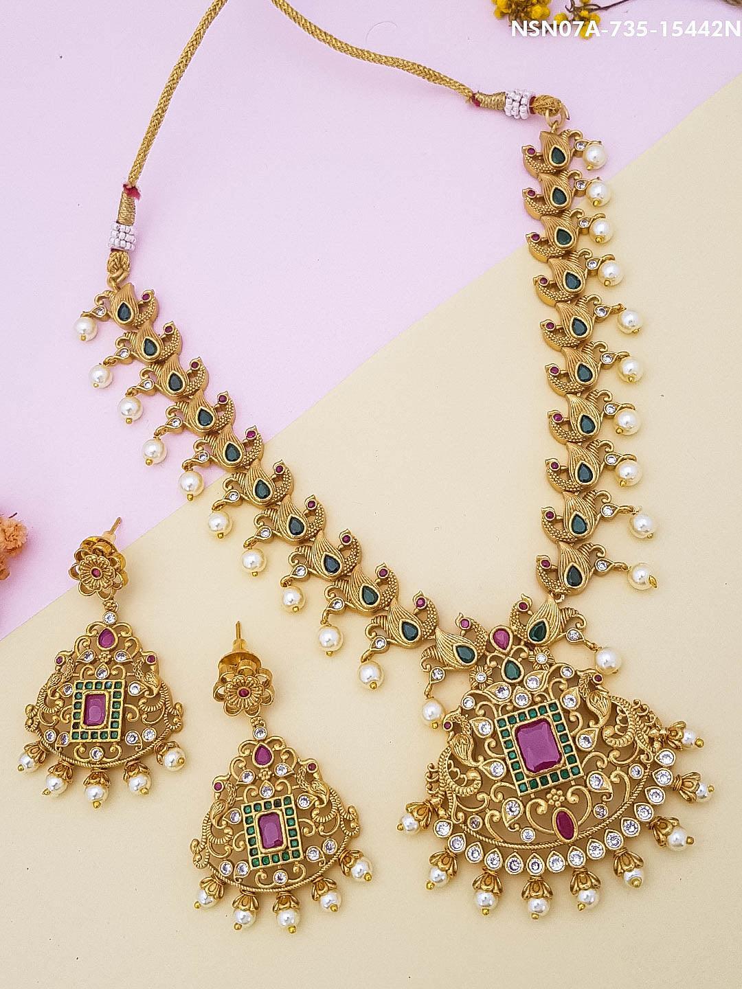 Gold Plated Zercon Short Necklace Set 15442N - Griiham