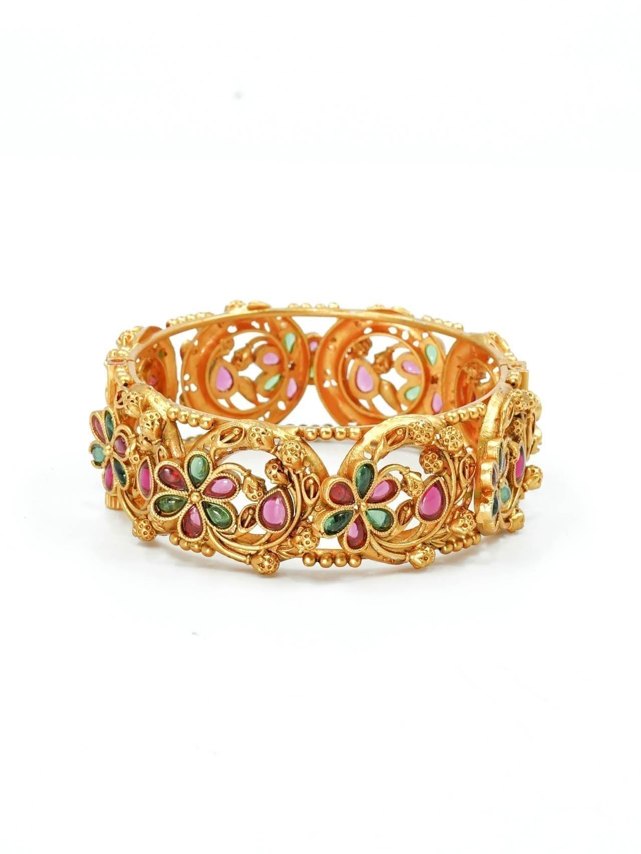 Gold Plated adjustable Rajwadi Kada Bangle with screw - Griiham