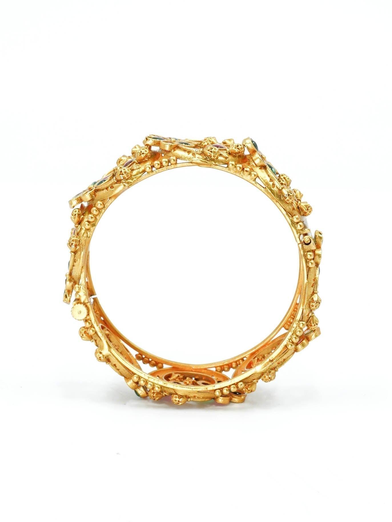 Gold Plated adjustable Rajwadi Kada Bangle with screw - Griiham