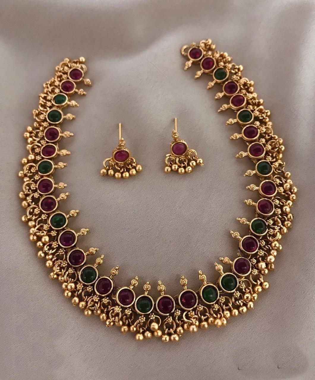 Gold Plated colored stone Necklace set 9383N - Griiham