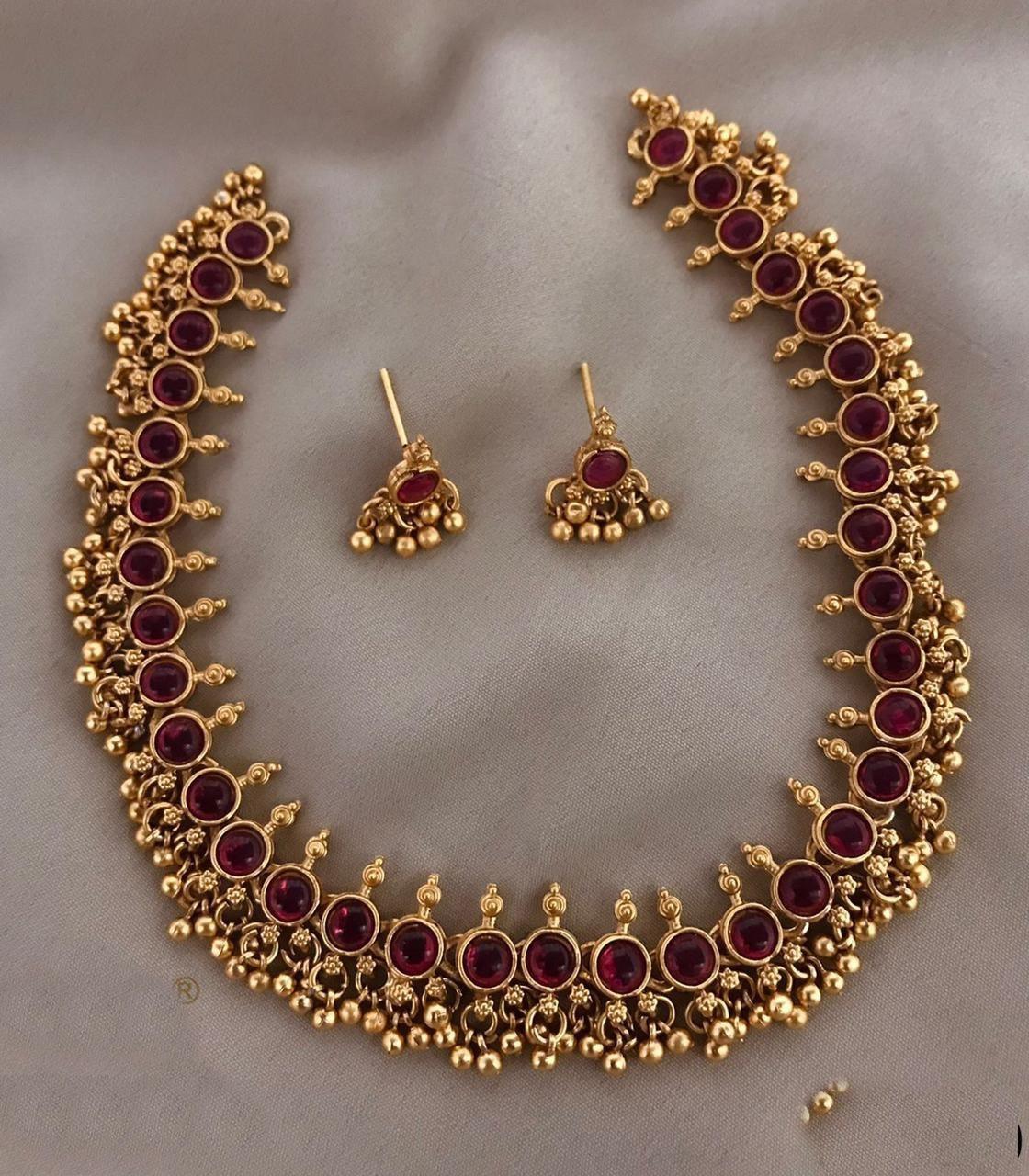 Gold Plated colored stone Necklace set 9383N - Griiham