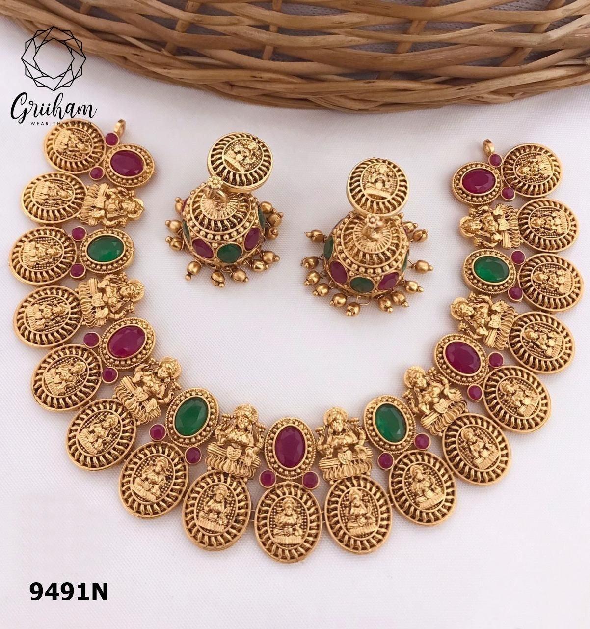 Gold Plated colored stone Necklace set 9490N - Griiham